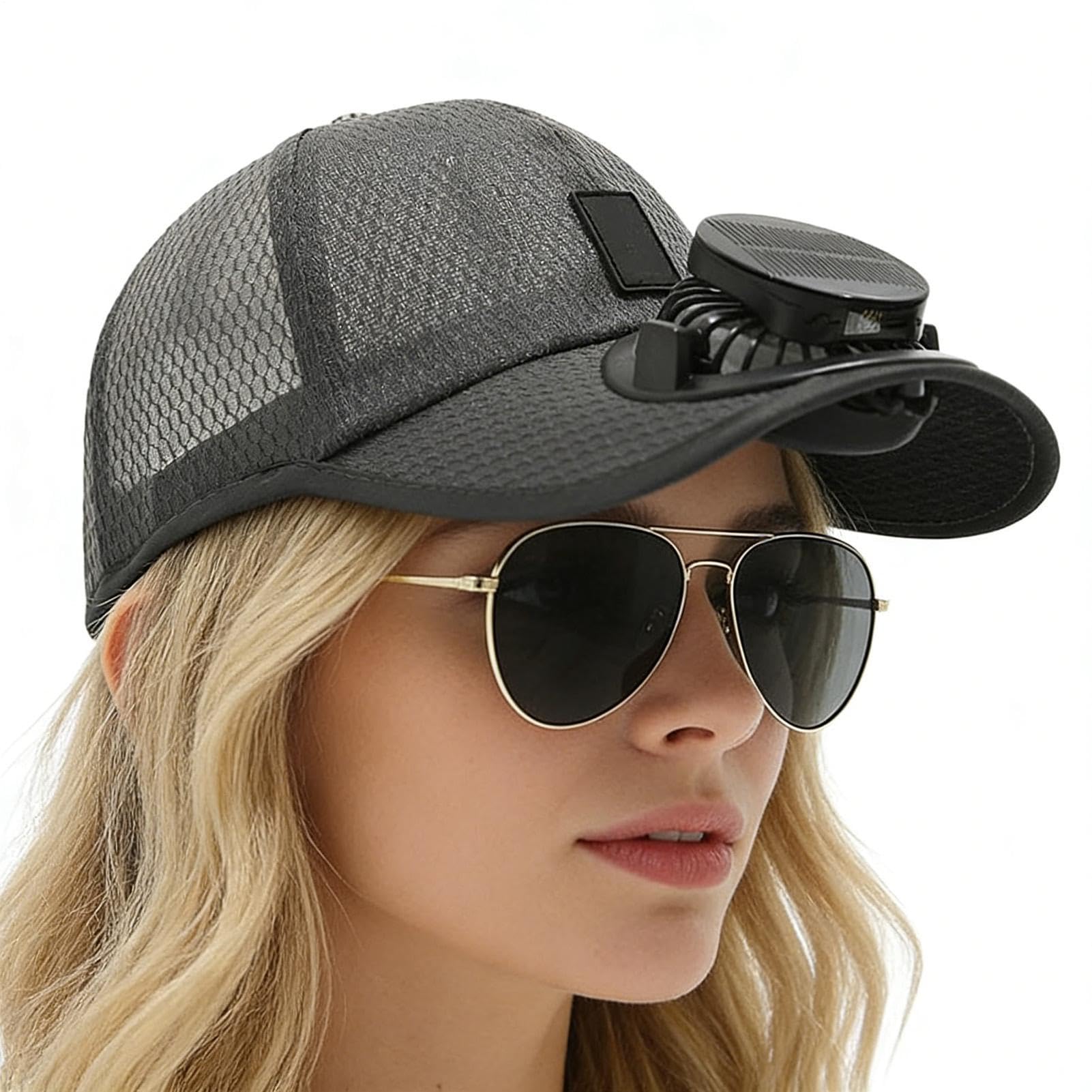 Chapeau Ventilateur d'Extérieur,Batterie 1000 mAh Rechargeable par USB, 3 Vitesses,Chapeau de Baseball ventilé Rechargeable - pour Randonnée Plage Sports Été Plein Air