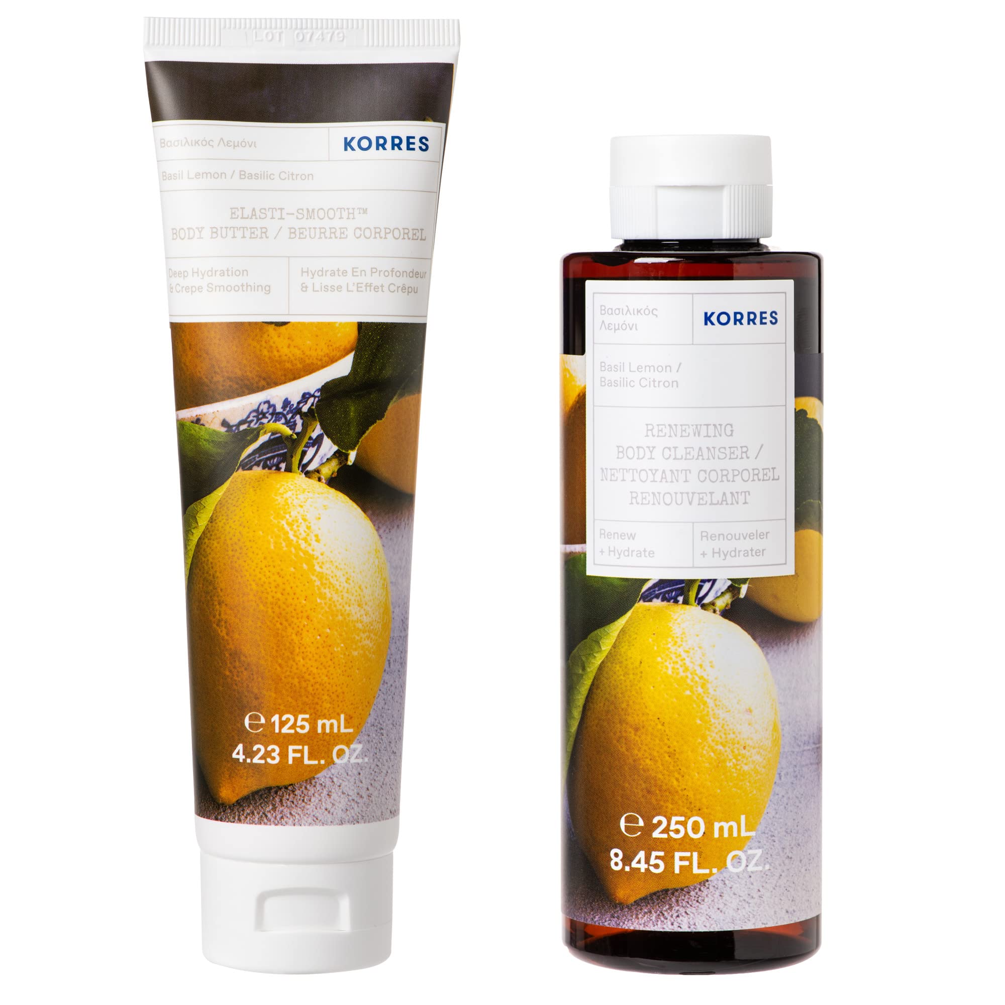 KORRESBasil Lemon Body Bundle | Elasti-Smooth Basil Lemon Body Butter 125 ml & Basil Lemon Renewing Body Cleanser 250 ml | 2 Piece