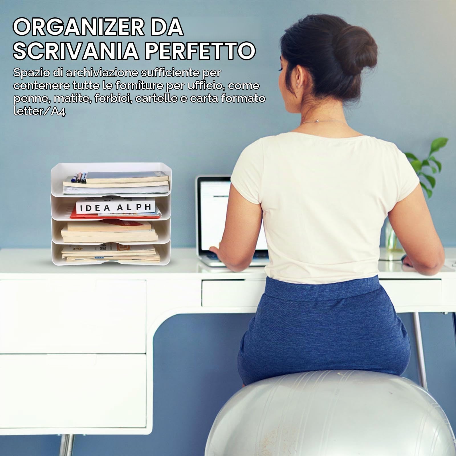4 Pz Vaschetta Porta Documenti Ufficio Scrivania, Vaschetta Portadocumenti da Scrivania Impilabili Bianca per Organizer Documenti Lettere Porta Fogli (33 x 25 x 7 cm)