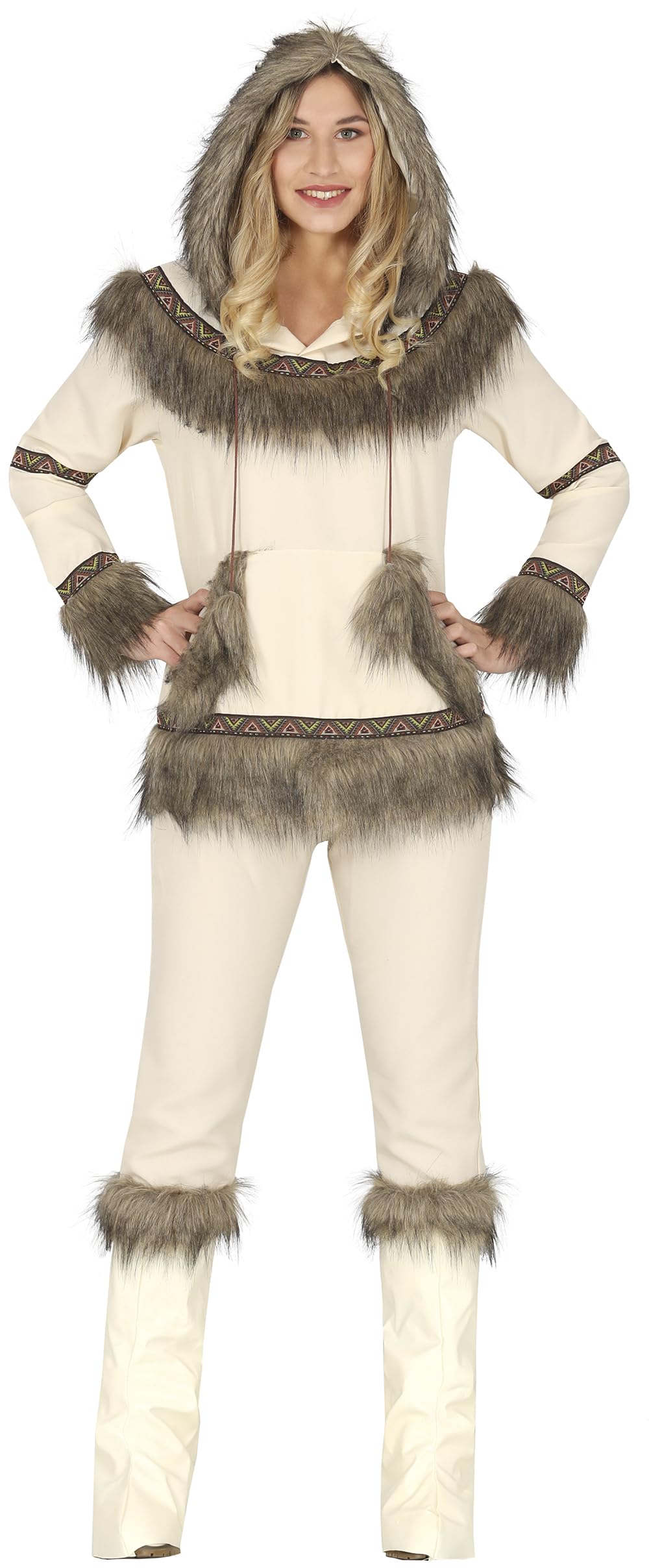FIESTAS GUIRCA Deluxe Kostüm Eskimo Damen in Pelz u Wildleder Optik - Größe S 36 – 38 - Authentisches Eskimo Kostüm Karneval, Fasching