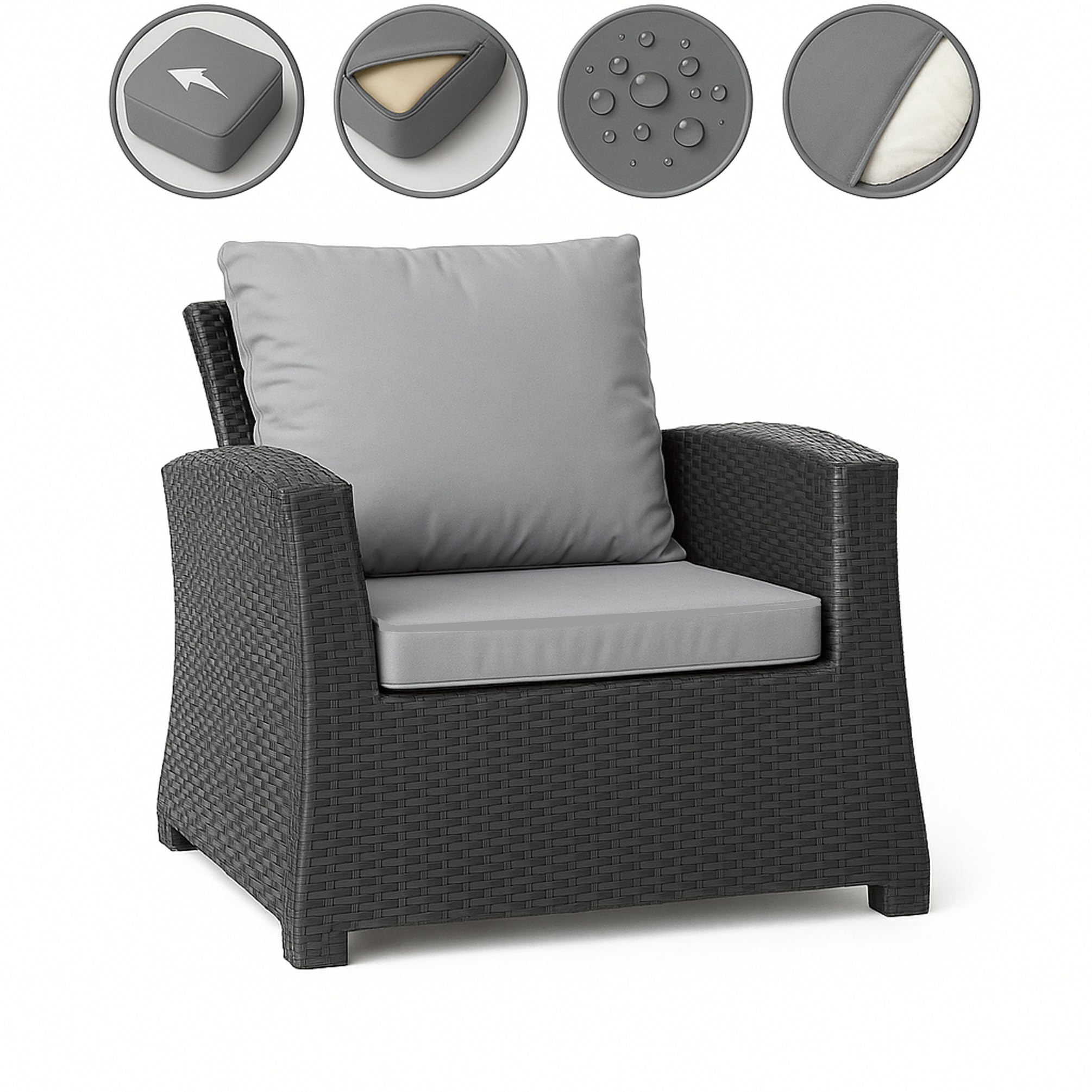 Set di 4 Cuscini Relax per Mobili da Giardino – Imbottitura Confortevole e Morbida per Sedie, Poltrone e Divani, Resistente alle Intemperie (Grigio Chiaro)