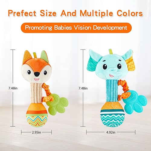 Miniatura 5 de Sonajeros para bebés de 0 a 6 meses, agitador de sonajeros suaves para bebés, agitador sensorial de agarre de mano, juguetes de dentición para bebés