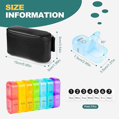 Miniatura 6 de Timueetech - Organizador de píldoras de 7 piezas, pastillero de viaje, dos veces al día, con una bolsa de almacenamiento para transportar píldoras,