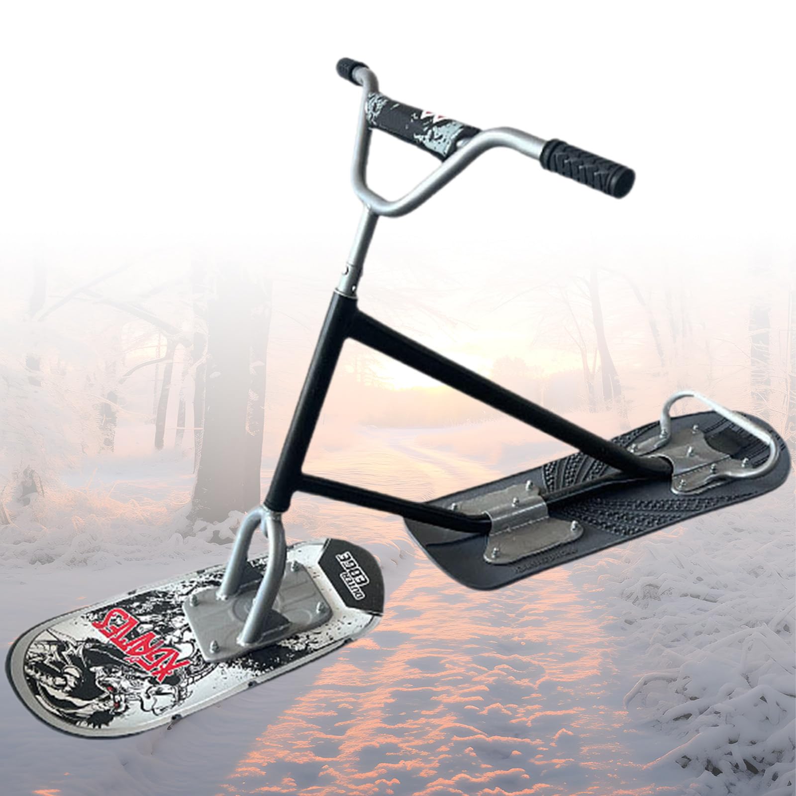 Scooter da Neve/Slitta da Snowboard Professionale, Adolescenti E Principianti Sci Rotanti A 360°, per Adulti con Sci Posteriori Rotanti E Anima in Legno A5 Black