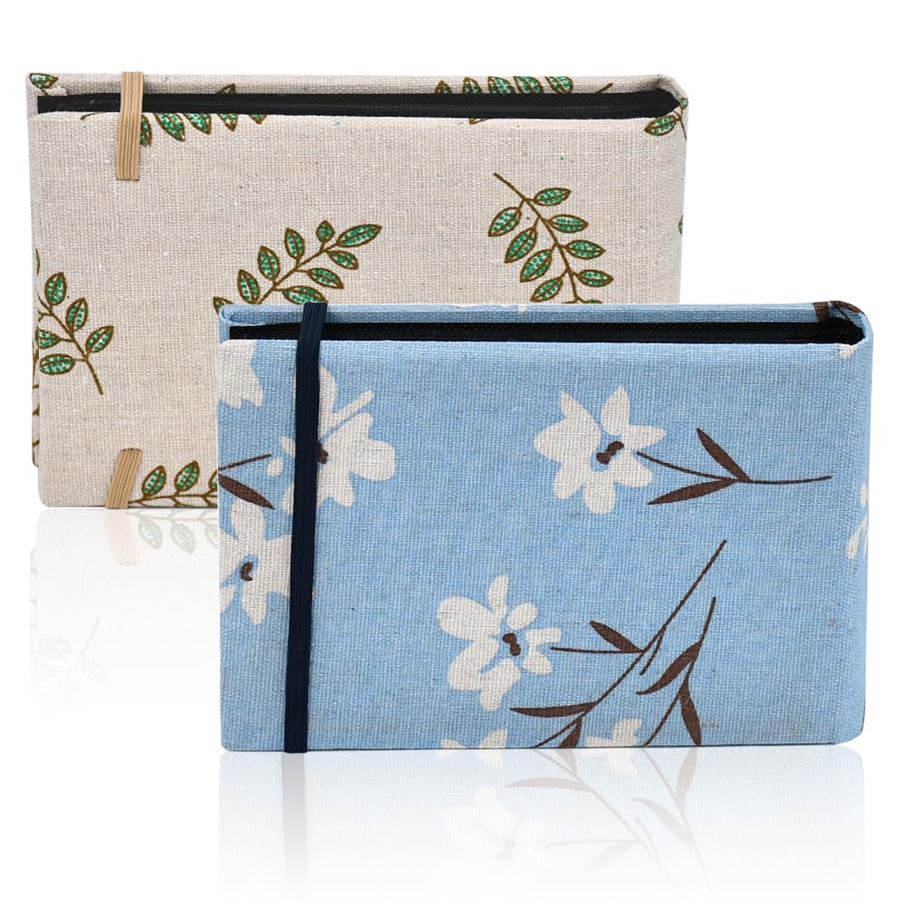 Photo Albums 6x4 Slip In, ADERTOS 2 PCS Photo Album Book Mini Flip Photo Album Holds 100 Portrait, Small Portable Memory Book with Linen Cover for Wedding Holiday Family Birthday Travel (Flower&Leaf)