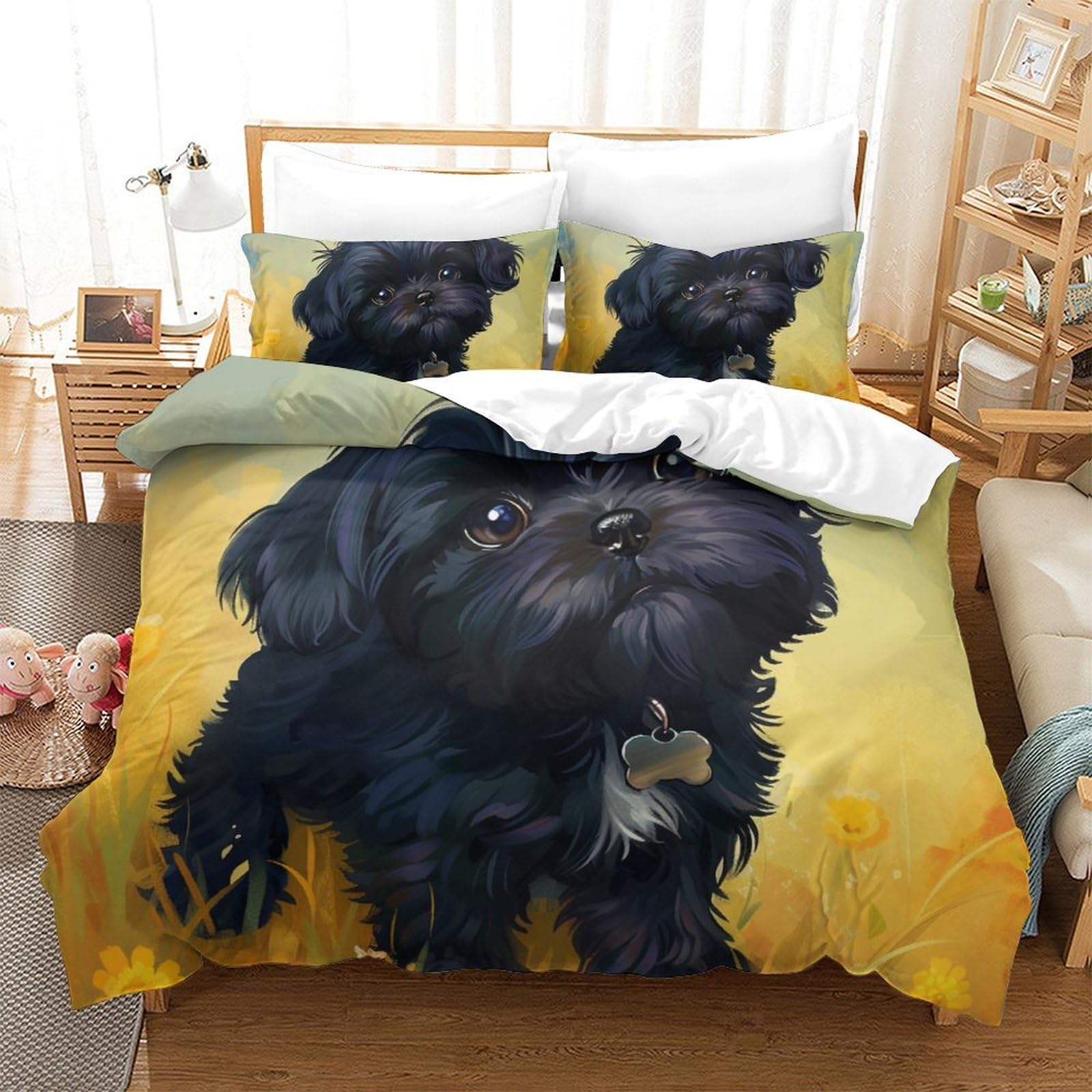 Housse de couette Bixiong avec chien 3D et taies d'oreiller lit Super King