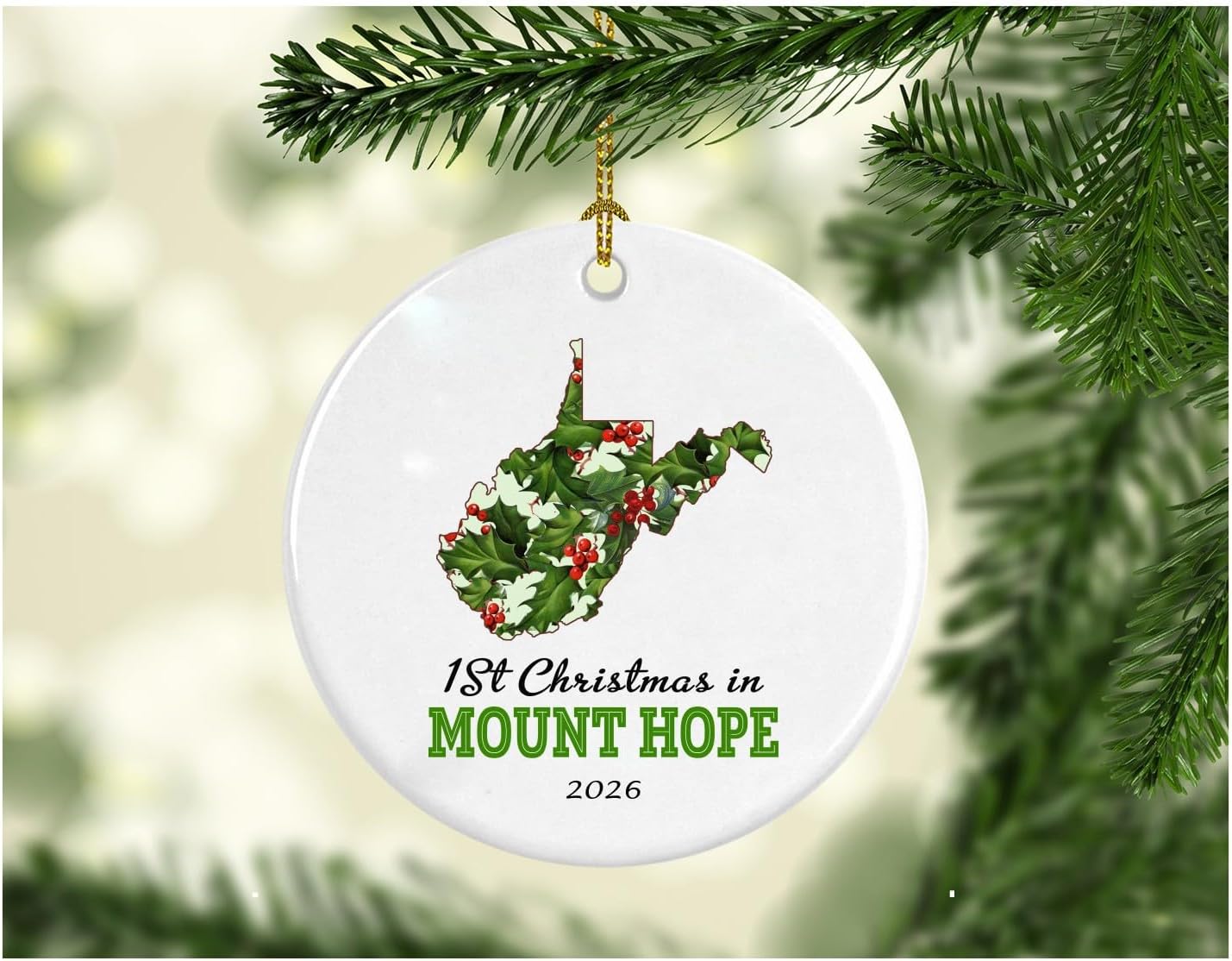 Christmas Ornament 2024 Collectible First 1st Season Living in Mount Hope West Virginia Gift Ornaments Tree Christmas in Our New Home Xmas Present MDF Plastic 3" White