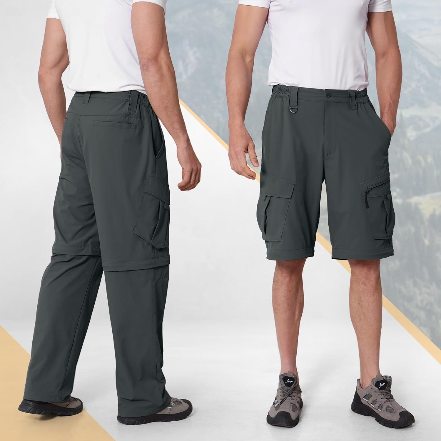 IGOLUMON Mens Hiking Pants Convertible Quick Dry Cargo Pants Water Resistant Lightweight Zip Off Outdoor Pants with 6 Pockets - Image 2