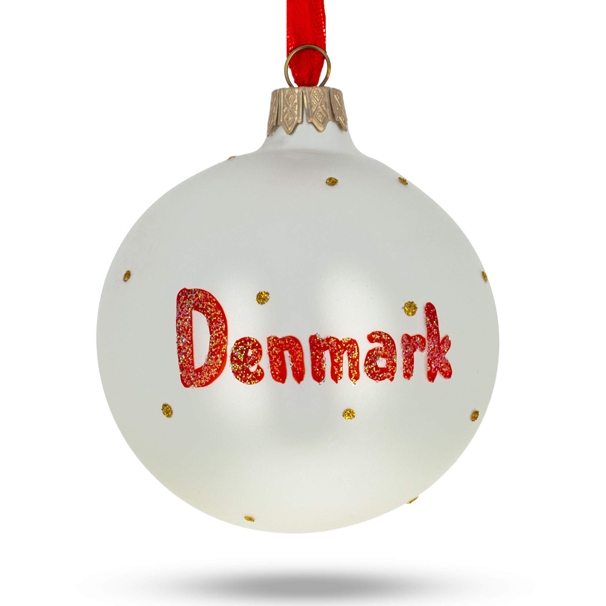 Flag of Denmark Glass Ball Christmas Ornament 3.25 Inches