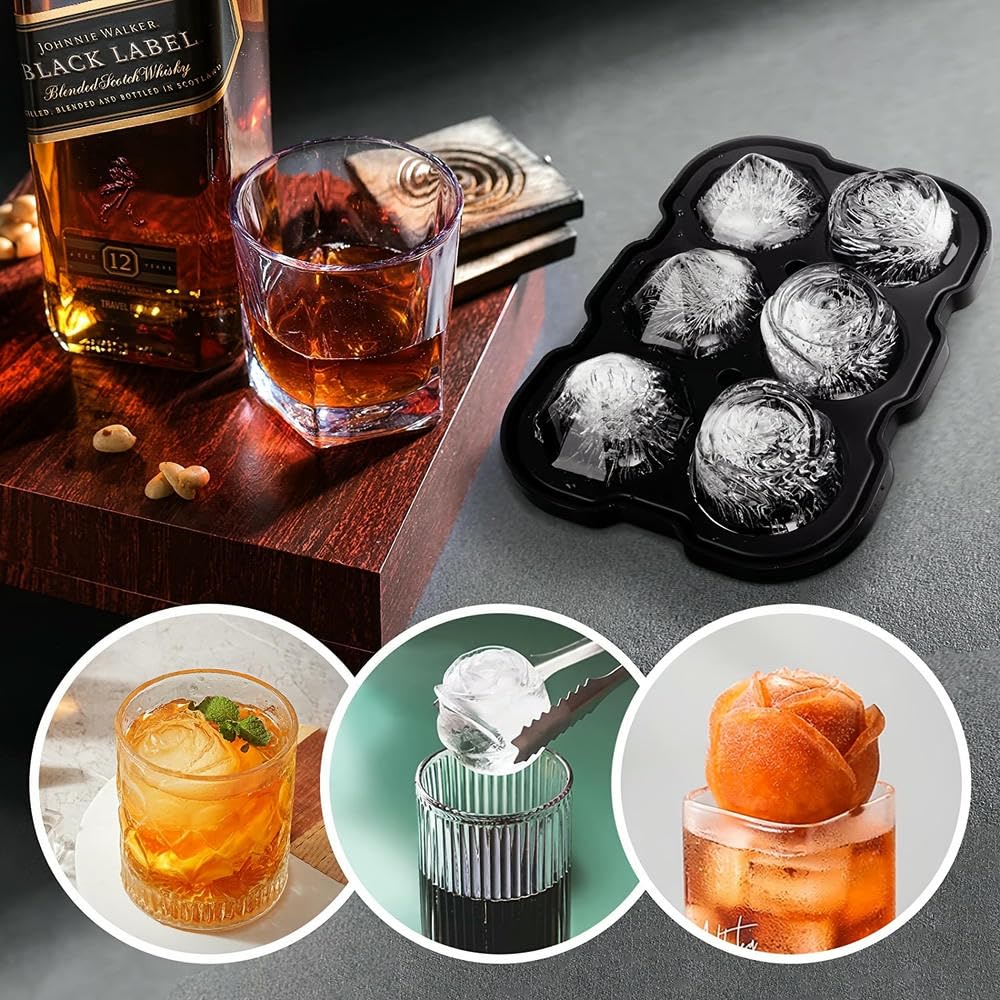 Silikonowa foremka do lodu Rose z pokrywkami, 3-komorowa, diamentowa foremka do robienia kulek, w tym szklanki, lejek do koktajli, whisky i soku