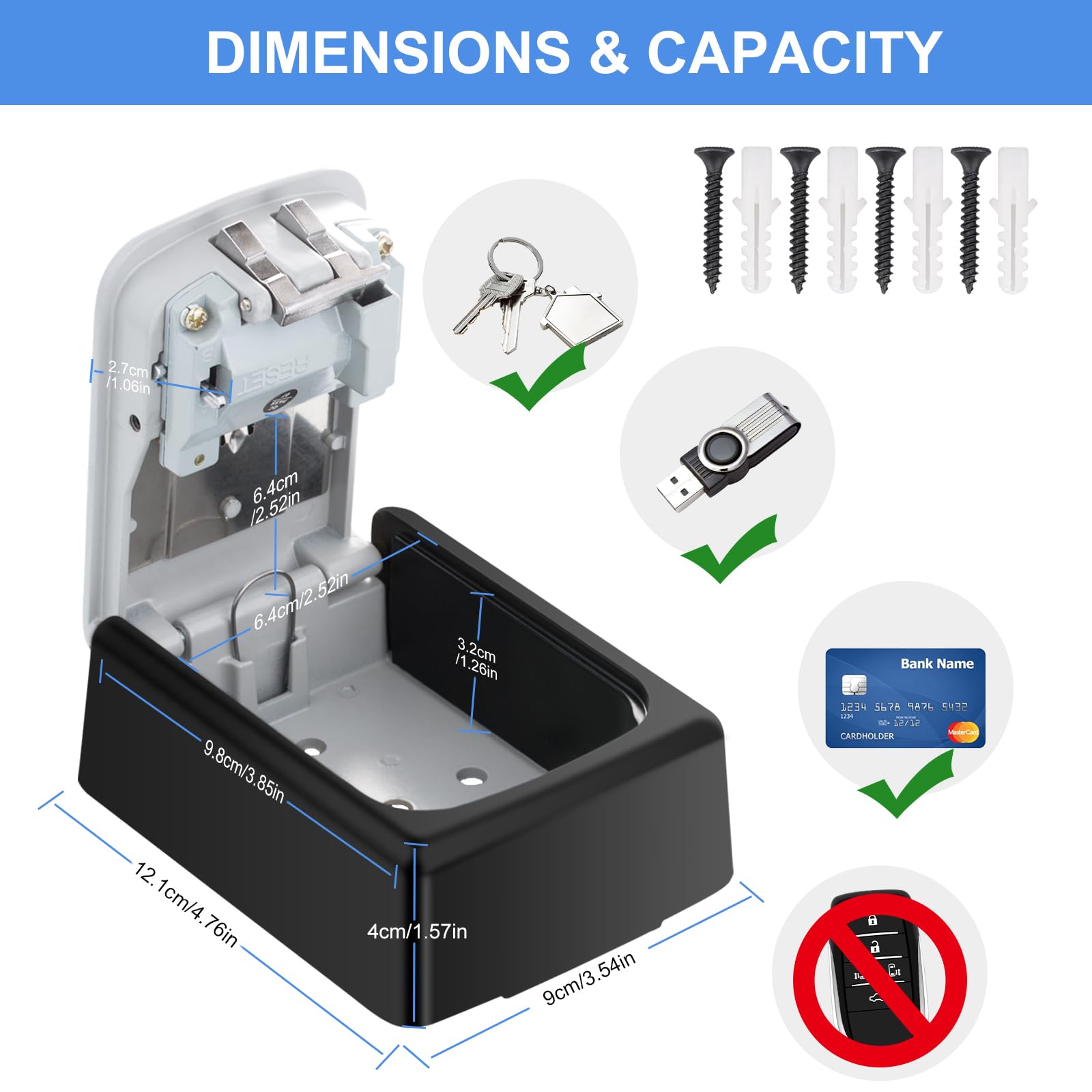 ZHEGE Caja Fuerte Llaves Montaje en Pared, Caja Llaves con Codigo de 4 Digitos Exterior, Caja Seguridad Llaves para Bloque de Pisos, Oficina, Hogar, Garage, Almacén, Airbnb (Negro)