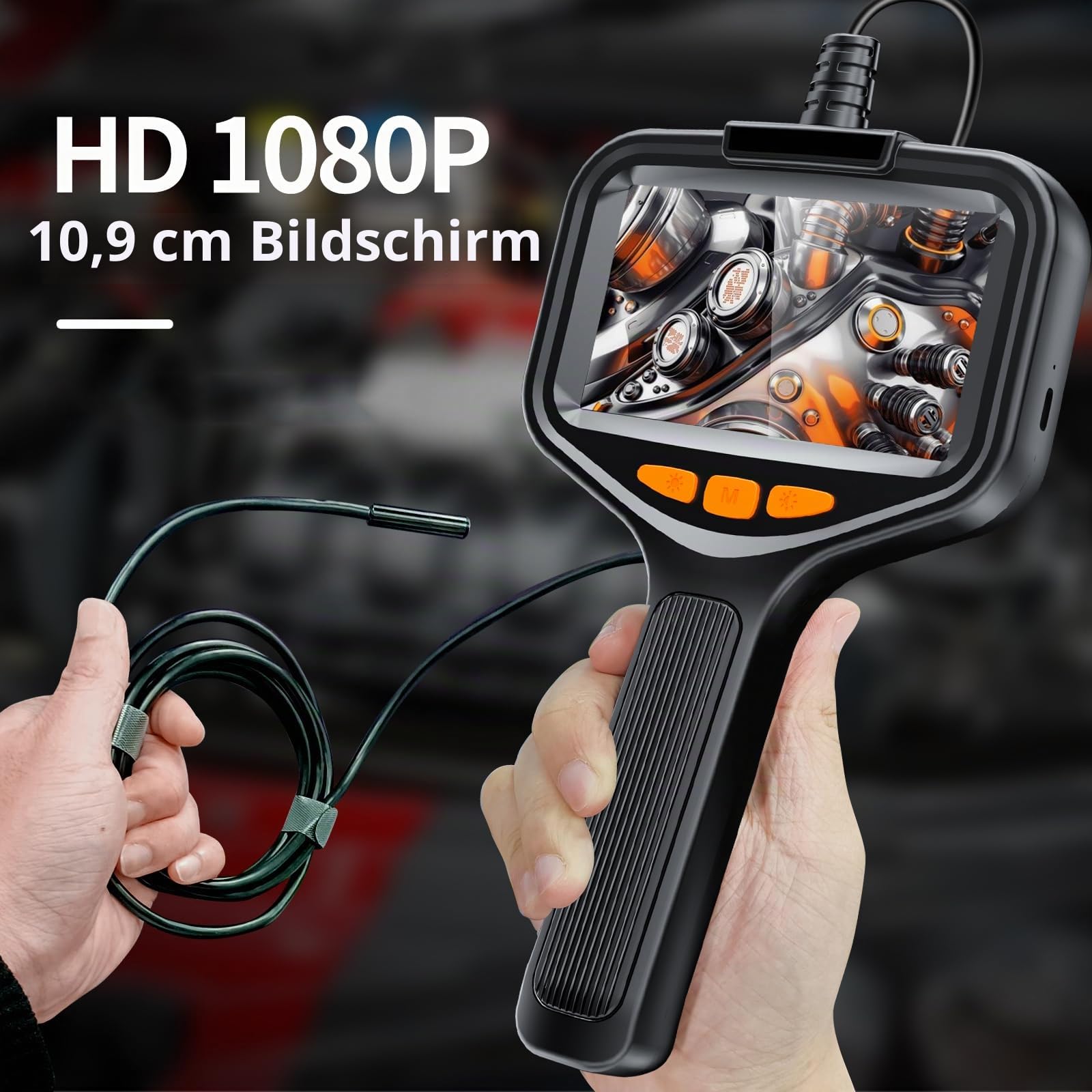 Endoskopkamera mit Licht, 1080P HD Endoskop mit 4,3-Zoll-Bildschirm, Halbstarres Kabel, wasserdichte IP67 Rohrkamera Inspektionskamera für Autos, Sanitäranlagen, Abflüsse Rohre (10M (32.8FT))