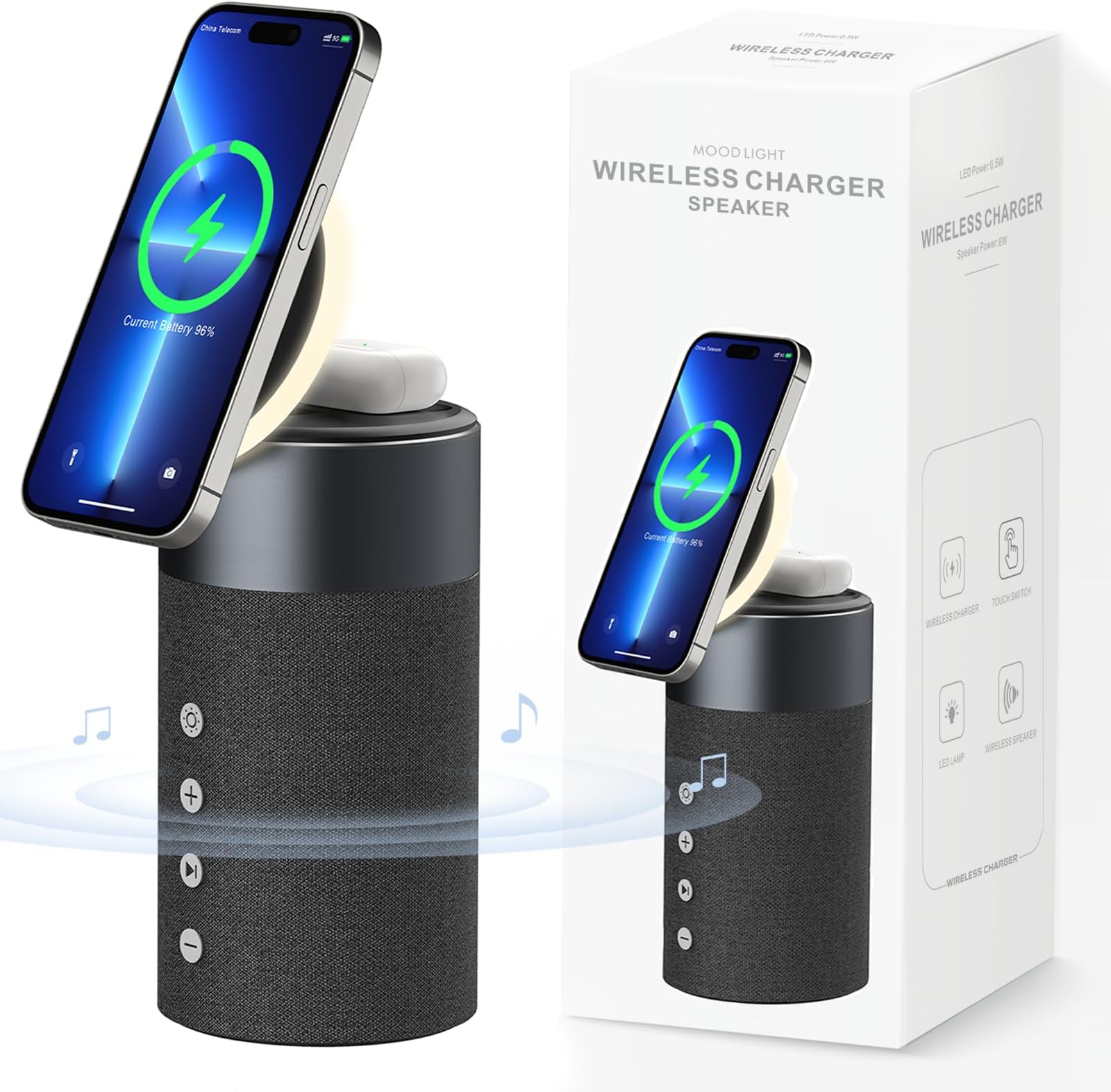 COLSUR Bluetooth Speaker, Magnetic Wireless Charger, Bluetooth Speakers with Night Light, 2 in 1 Wireless Charging Station for iPhone 16/15/14/13/12 Series, AirPods Pro/3/2(Gift Ideal)