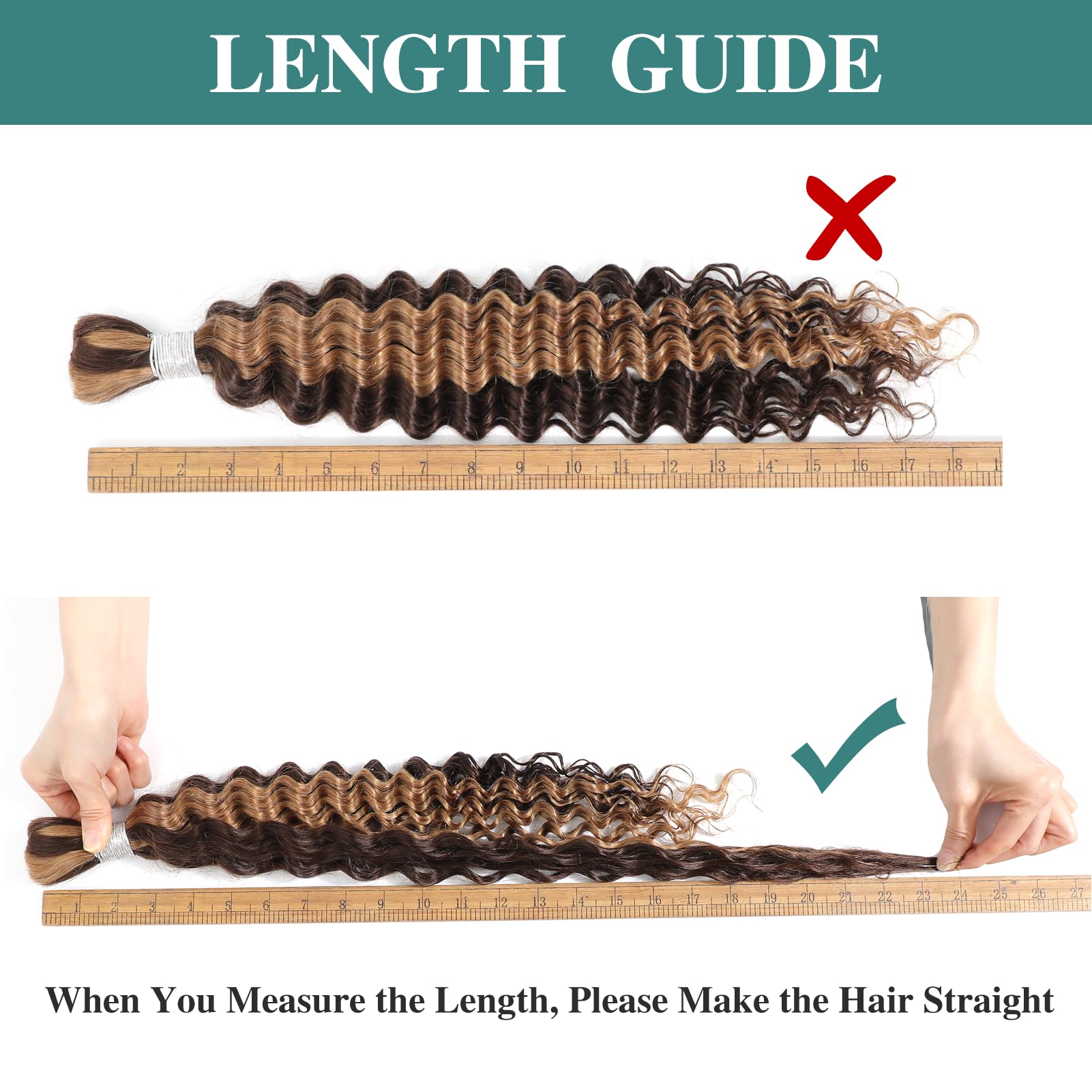 Humistwbiu Human Braiding Hair Highlight Water Wave Bulk Human Hair 10A Brazilian Braiding Hair for Boho Braids1 Bundle 100g (P4/27-22 Inch) - Image 4