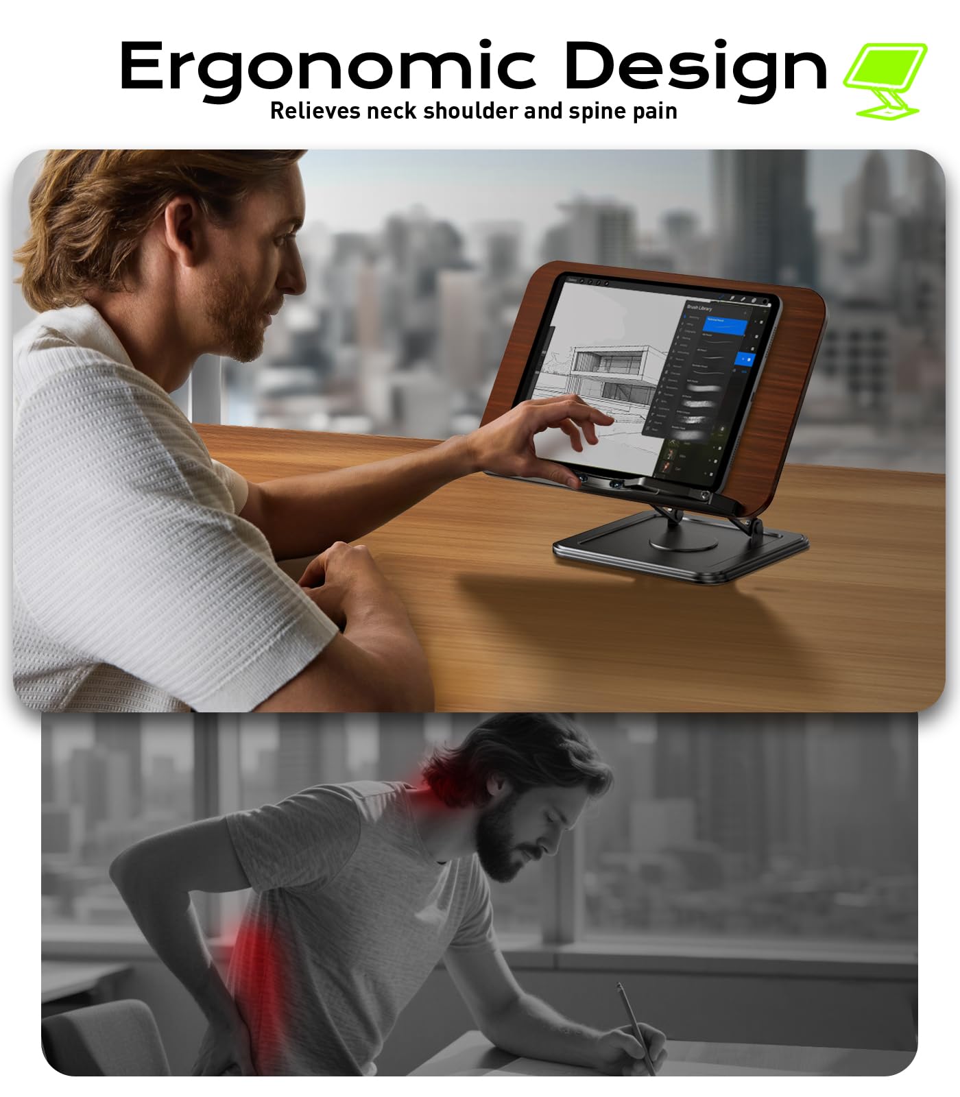 Book Stand for Reading Adjustable Book Holder with 360 Rotating Bases Ergonomic Cookbook Stand Recipe Book Holder with — view 3