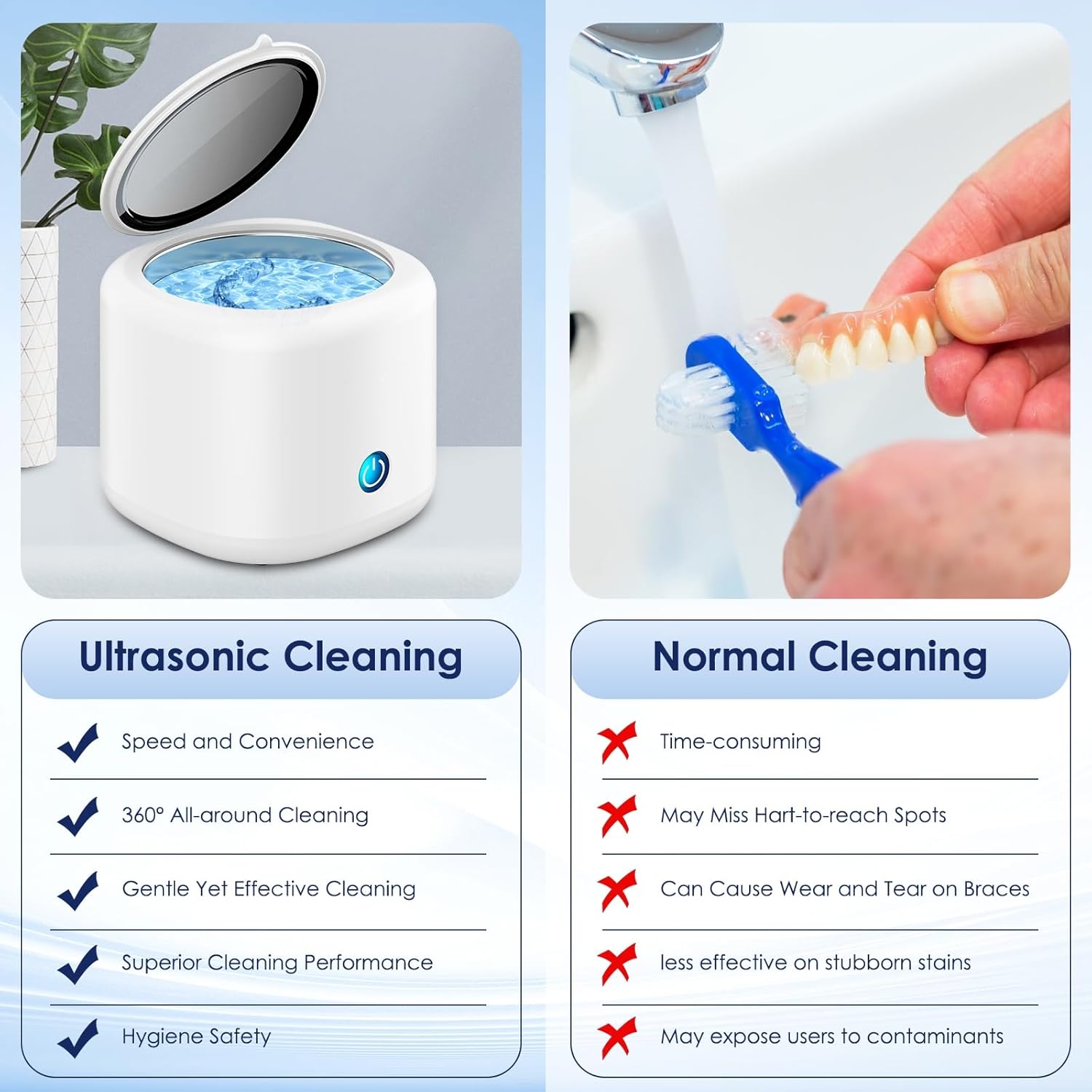 Ultrasonic Dental Cleaner for Retainer, Dentures, Invisalign, Mouth Guard, Whitening Trays, 43kHz 180ML Portable Ultrasonic Aligner Cleaner for Home and Travel Use