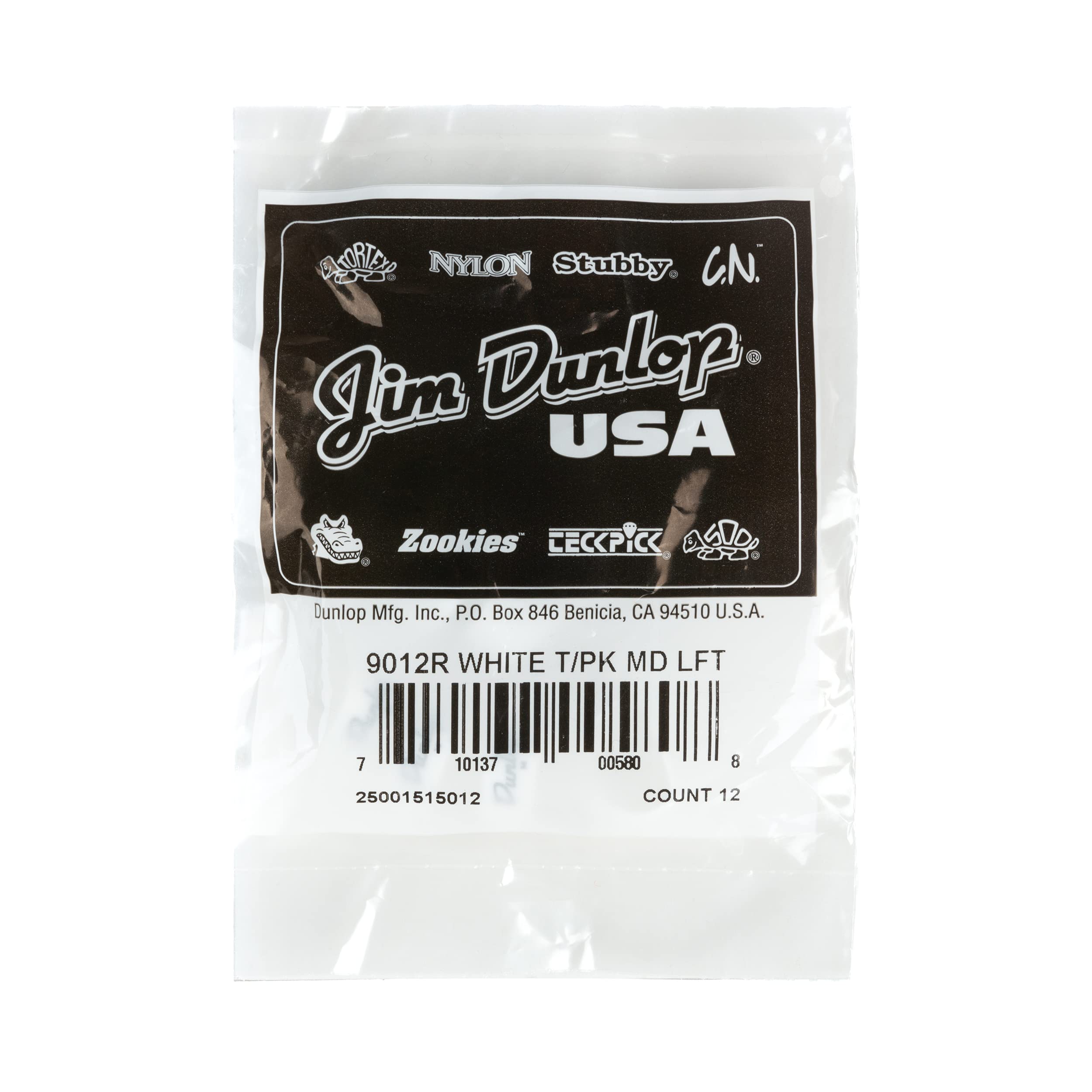 Dunlop 9012 Sachet de 12 Onglets de pouce Gaucher Medium Blanc