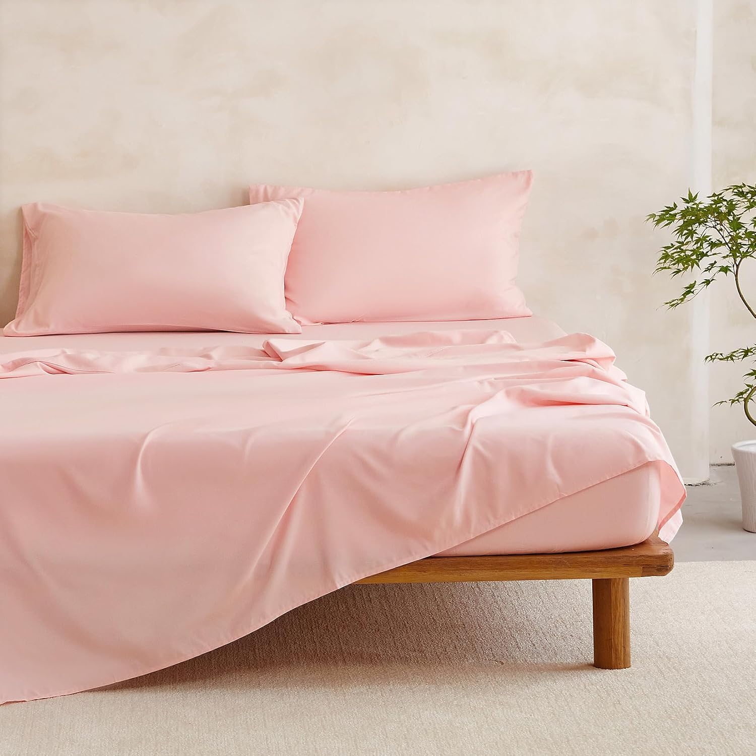 Wake In Cloud - Floral Comforter Set with Sheets, Cute Vintage Flower Cottagecore Aesthetic for Women Teen Girls, 7 Pieces Bed in a Bag, Cream Pink, Full Size - Image 4