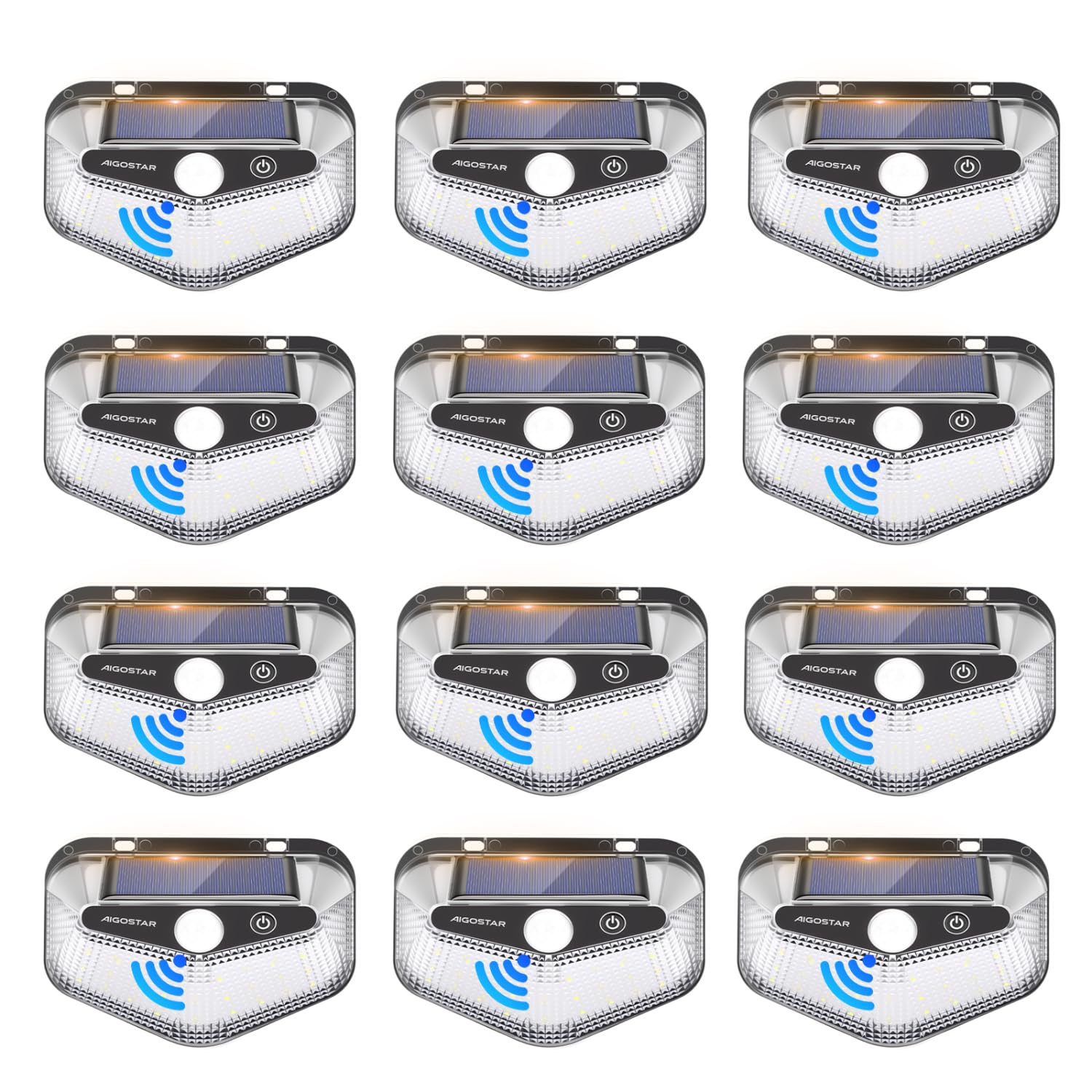 Aigostar Luz Solar Exterior,6 Paquete, 3 Modos, 270° Súper Brillante,Focos Led Exterior Solares con Sensor de Movimiento, IP65 Impermeable luces Solares para Jardín,Patio,Garaje,6500K,12 Unidades