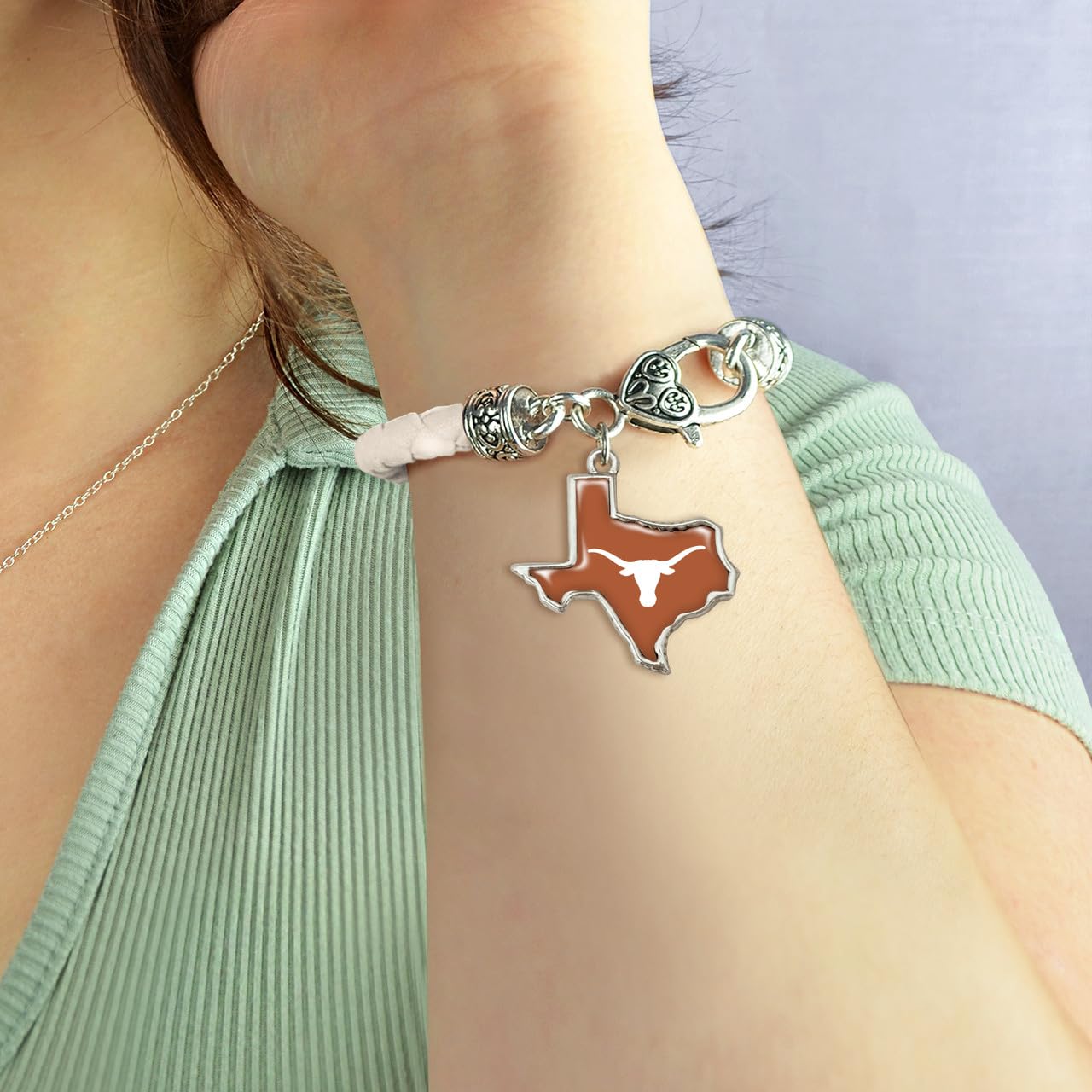 Texas Longhorns State of Mine White Leather Bracelet Jewelry Gift Licensed UT