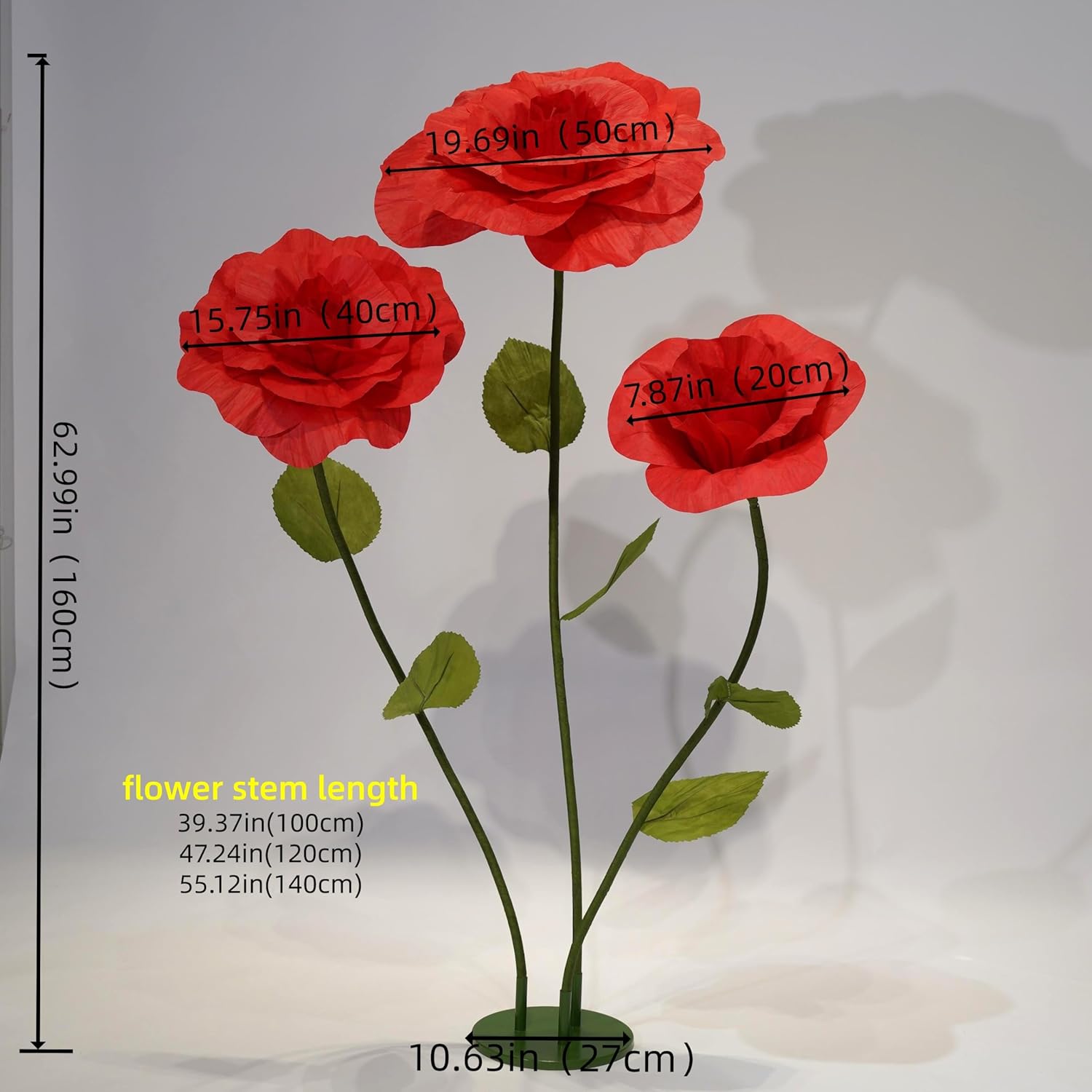 Giant Artificial Rose Decor, Oversized Standing Flower for Wedding Receptions, Photo Shoots, Parties & Romantic Spaces (red)