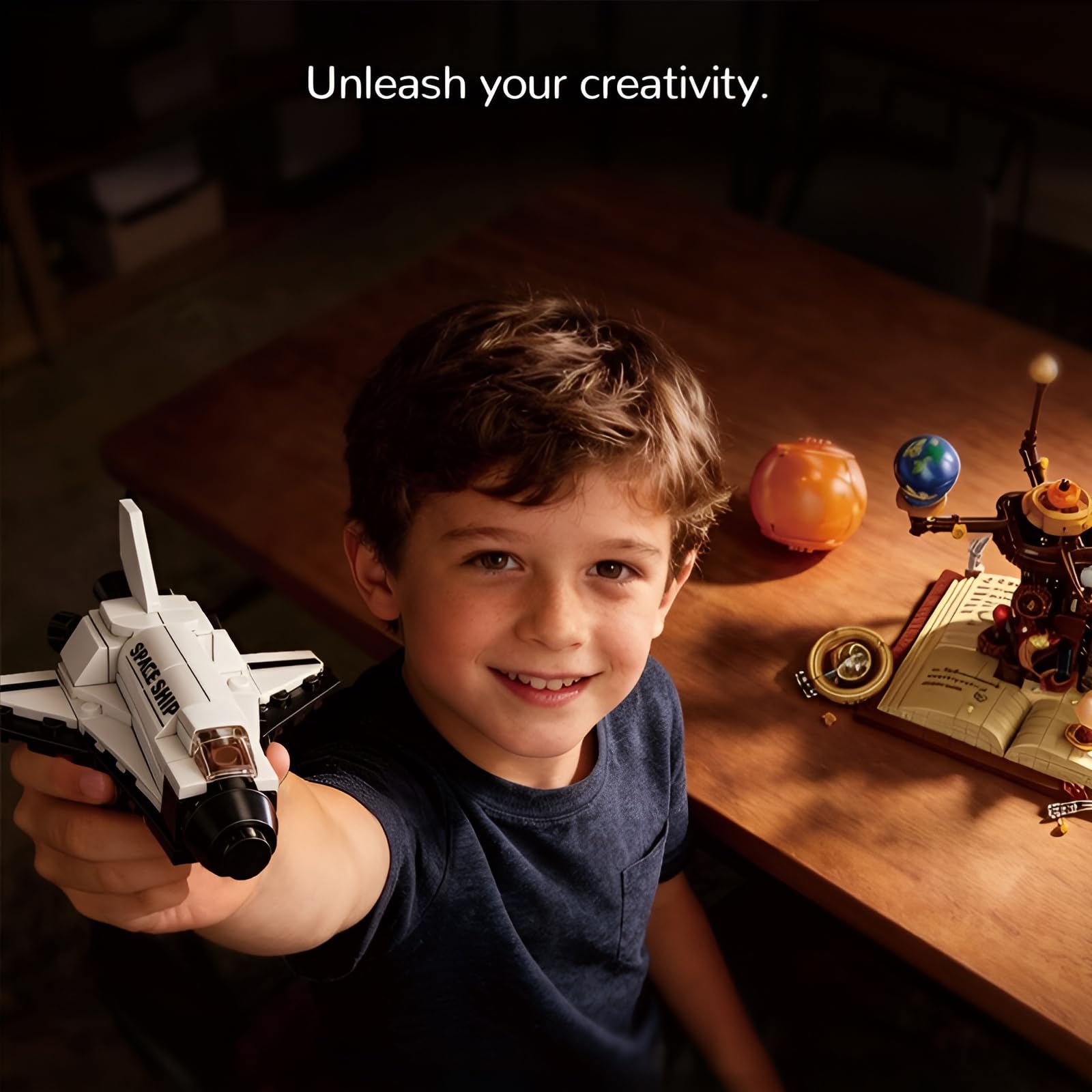 Retro Solar System Orrery Bausatz mit Rotierenden Planeten, 672Stk Space Shuttle Teleskop, Astronomisches Spielzeug zum Zusammenbauen mit Zauberstift für Jugendliche Erwachsene, Vintage Deko Geschenk