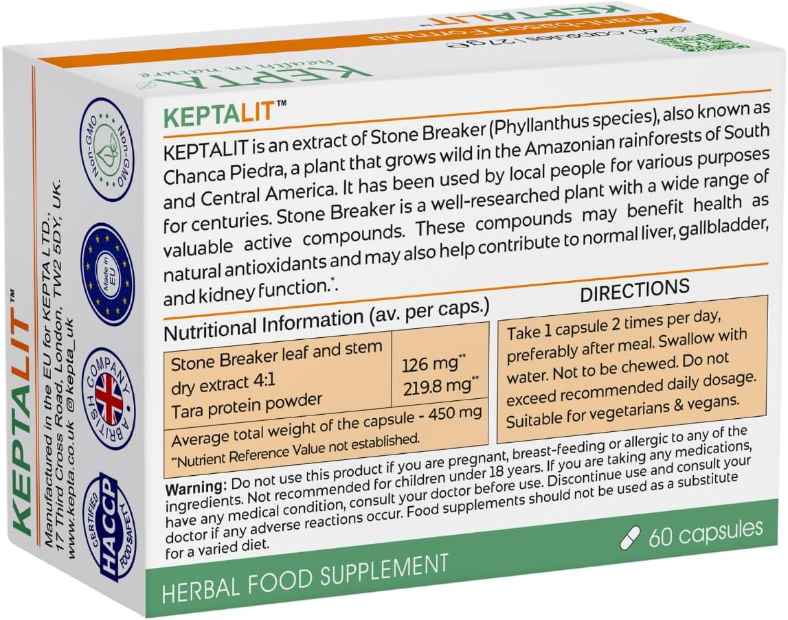 KEPTALIT Natural Liver and Kidney Support Stone Breaker Extract Kidney Cleanse Herbal Supplement Source of Polyphenols – 60 Vegan Capsules – 1 Month Supply