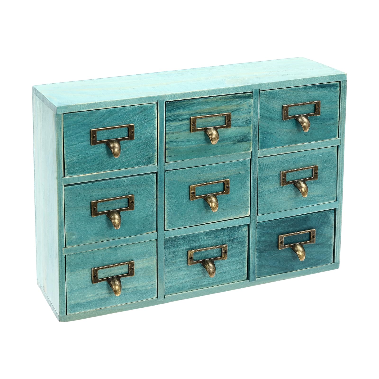 MOCHAG 9 Drawers Apothecary Cabinet, Home Office Desk Storage Herb Storage Box Library Card Catalog Cabinet w/Handles&Tag Slot, Wooden Desk Drawer