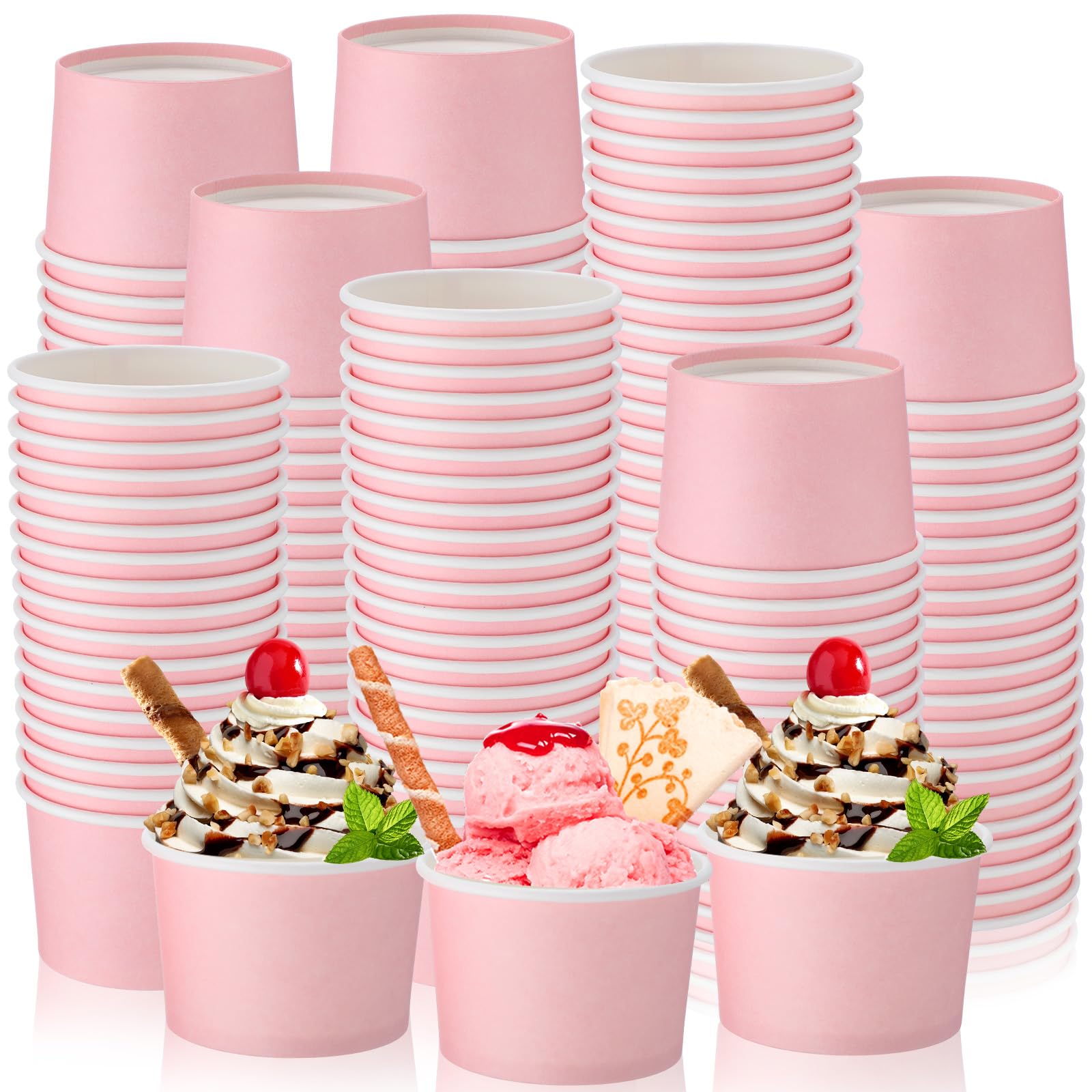 Honeydak 200 Pack Pink Pastel Paper Ice Cream Cups 5 oz Disposable
