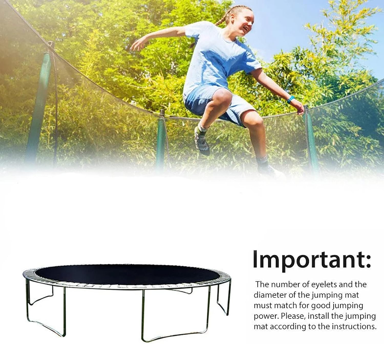 Trampoline Surround Pad Outdoor Trampoline Jumping Mat, 10ft*8.64'(64 Buckle) Trampoline Replacement Jumping Mat Compatible with Round Frame Perfect Bounce Waterproof