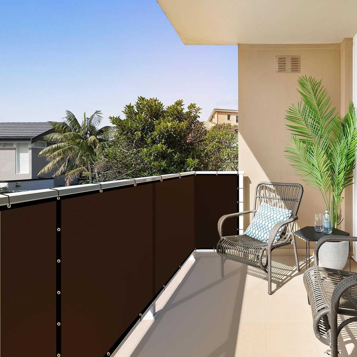 ShadeMart 3' x 18' Balcony Privacy Screen Fence Brown Deck Privacy Screen Apartment Customize Size 170 GSM Fencing Mesh Net with Grommets & Zip Ties 90% Blockage Fence Cover for Patio Railing