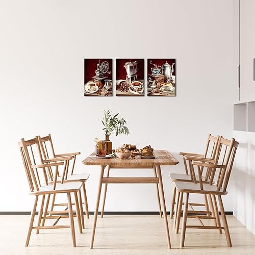 Miniatura 3 de iHAPPYWALL Arte de pared de café vintage con diseño de taza de café de la comida, impresión en lienzo para cocina rústica, comedor, cafetería, bar,