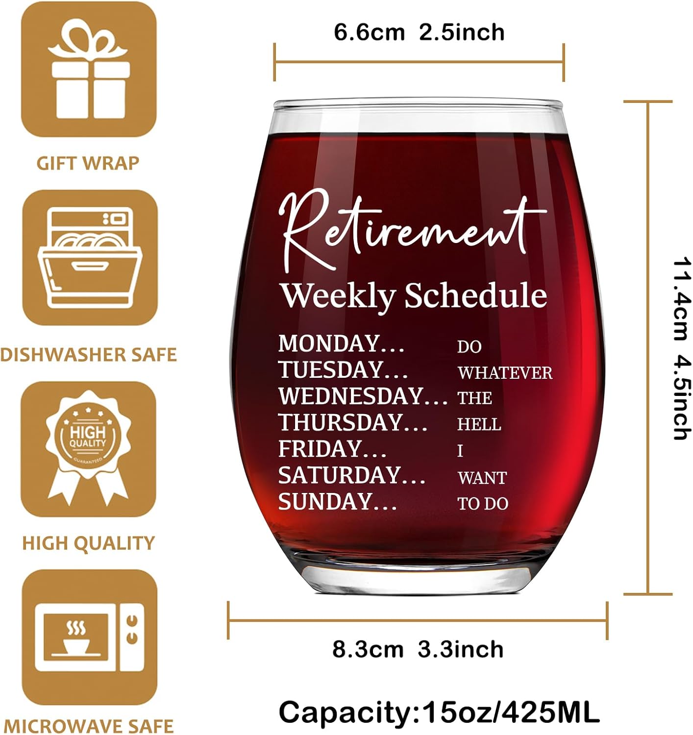 Retirement Wine Glass Gift Set for Retiree, Including wine glass, Bottle Bag & Candle set, Funny Weekly Schedule, Farewell wine glass gift for Men Women Friends Coworker Doctors Nurses Teacher Boss73 - Image 3