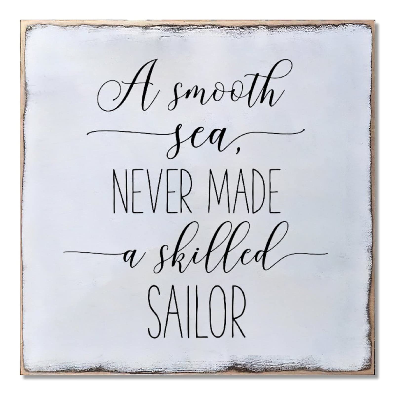 Yivxa Tin-99 Wood Sign Hanging Wall Decoration Farmhouse A Smooth Sea Never Made A Skilled Sailor Wall Art Batheroom Bedroom Office 8X8 Inch