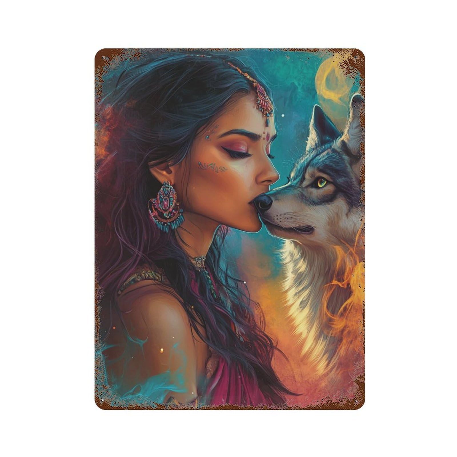 Wolf Spirit Connection Vintage Metal Tin Sign 15.7"x11.8", Farmhouse Wall Decor for Patio, Garden Room And Bar Decor