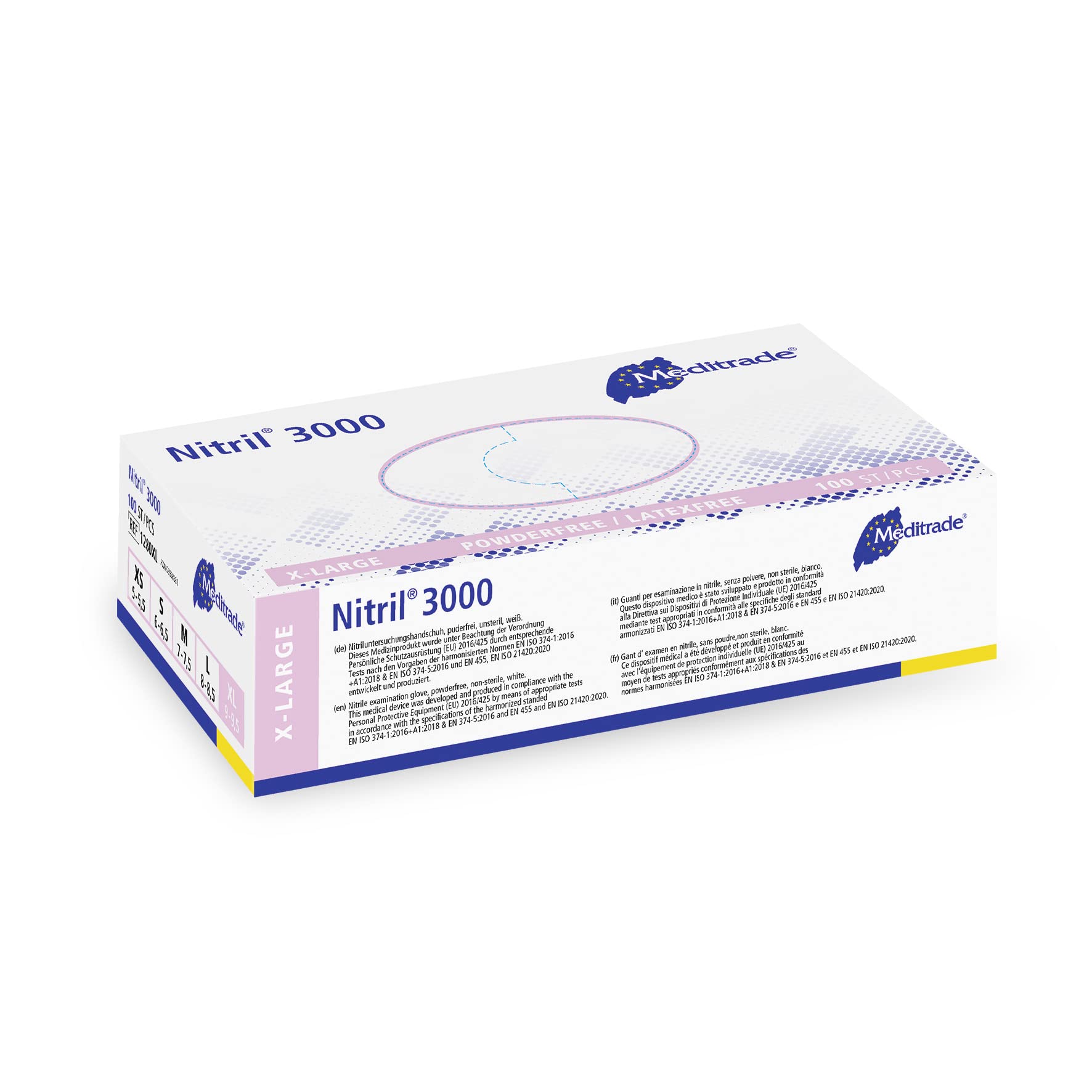 Meditrade Nitrile® 3000 White Examination Glove - Powder & Latex Free Disposable Exam Gloves - Suitable for Multiple Sectors - Size X-Large - 100pcs