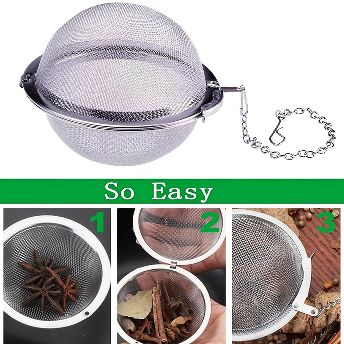 4 Piezas Bolas Infusor Bolas de Infusor de Colador de Té, Coladores de Té de Acero Inoxidable, Ø 4,5 cm, con Gancho de Cadena Extendido y Malla Extrafina, Colador de Té para Té Suelto