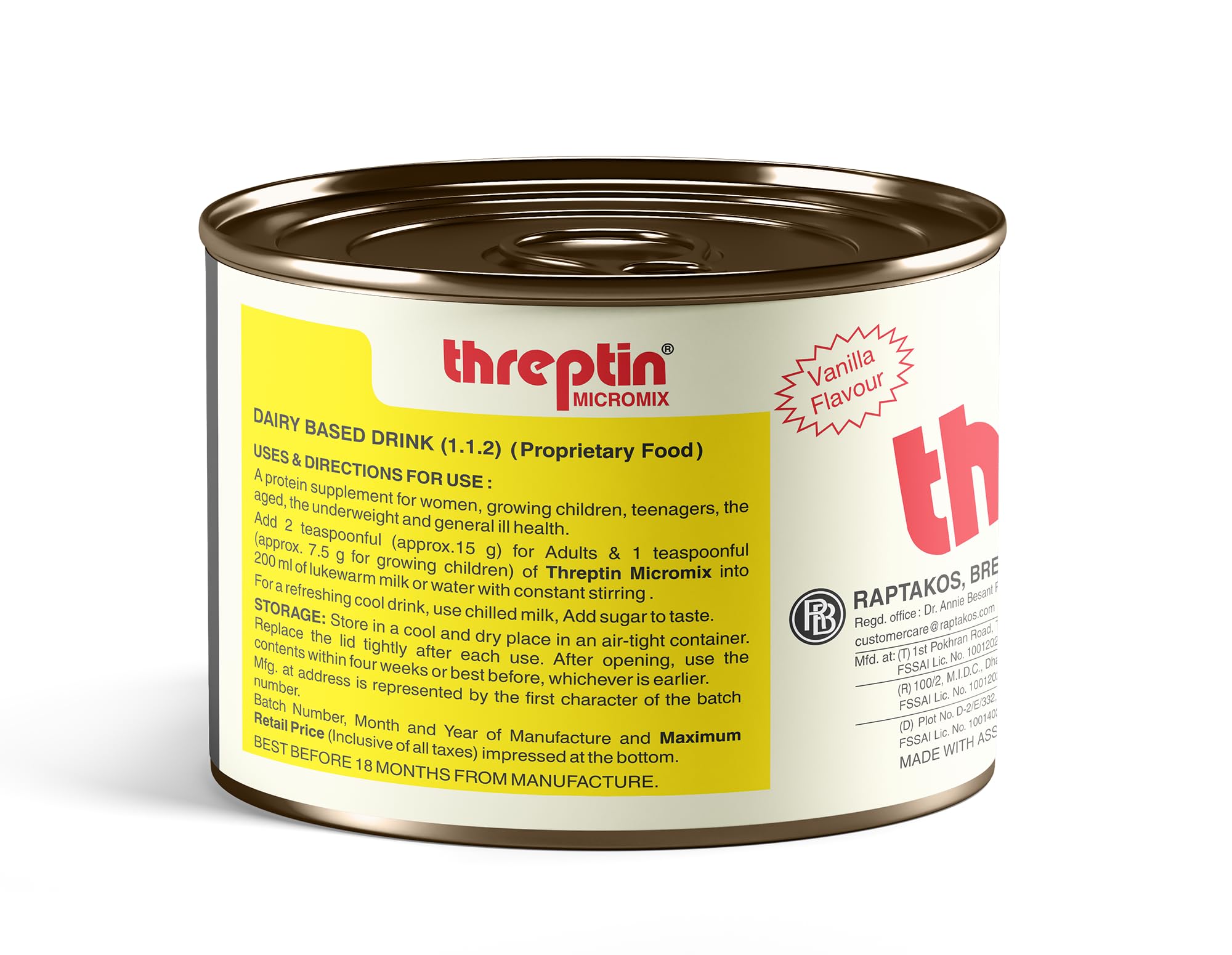 Threptin Protein Powder | 200g (27 Servings) | Vanilla Flavor | Casein-Based Protein with 18 Vitamins & Minerals + Antioxidants | Supports Recovery, Weight Gain & Overall Health for Men, Women & Kids 1