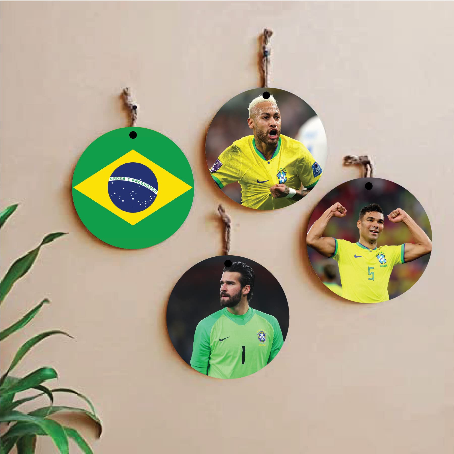 woopmewoopme® 4 PCs Brazil Team Printed Wall Hanging For Home Office Restaurant Hall Wall Decor (8 x 8 Inch)