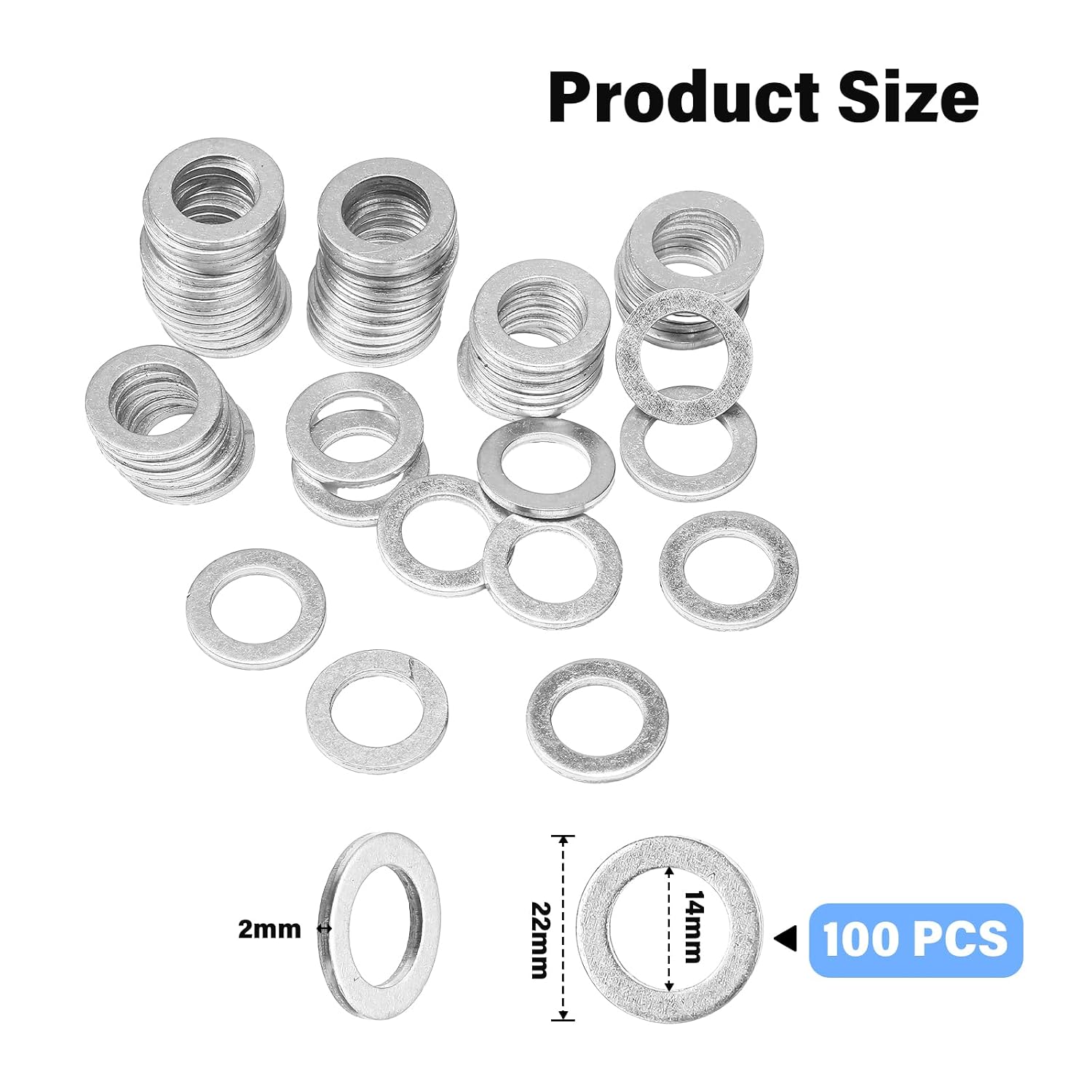 Mudder 200 Pieces Aluminum Engine Oil Crush Washers 14 mm Drain Plug Gaskets (Compatible with Honda OEM 94109-14000 Civic Part)