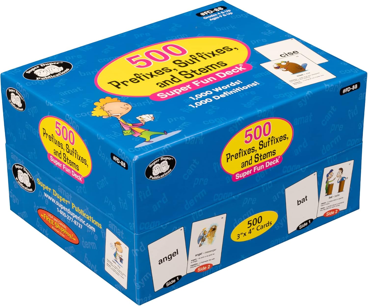Super Duper Publications Flash Cards, 500 Prefixes Suffixes and Stems, Box (FD88B)