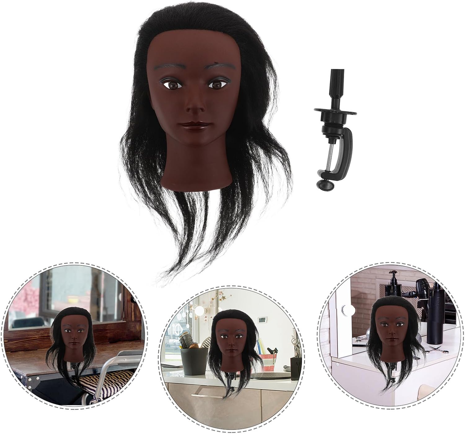 美发模特頭 人毛使用 多機能美容師練習用ヘッド スタンド付き 自在 髪結び 染色 カット対応 初心者からプロ向け練習用モデル