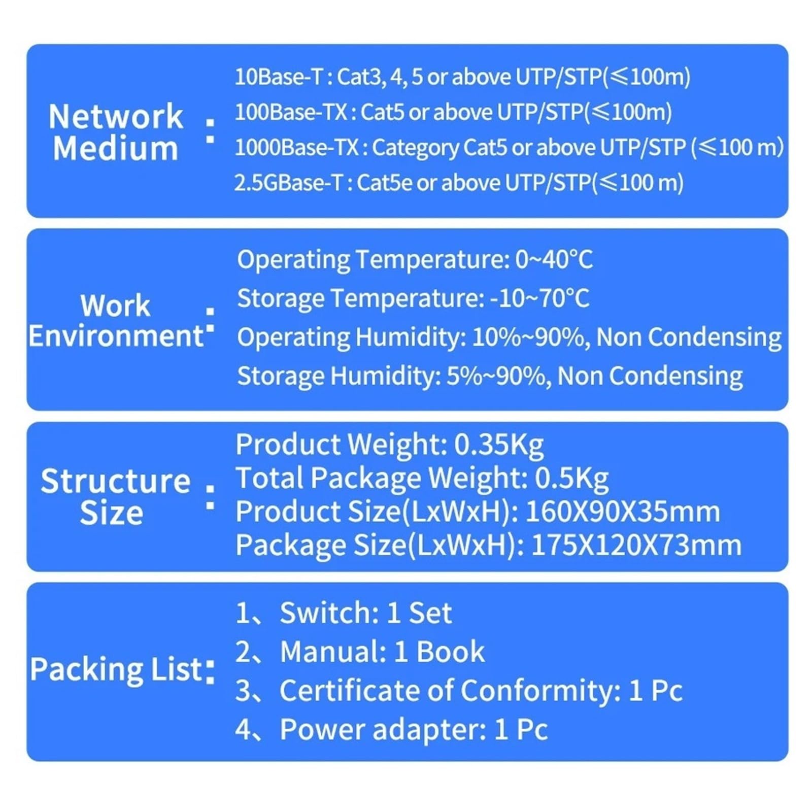 Switch de Red Conmutador Ethernet de 8 Puertos 2,5 GbE No administrado 2,5 Gbps 1 Puerto 10 GB SFP(AU Adapter)