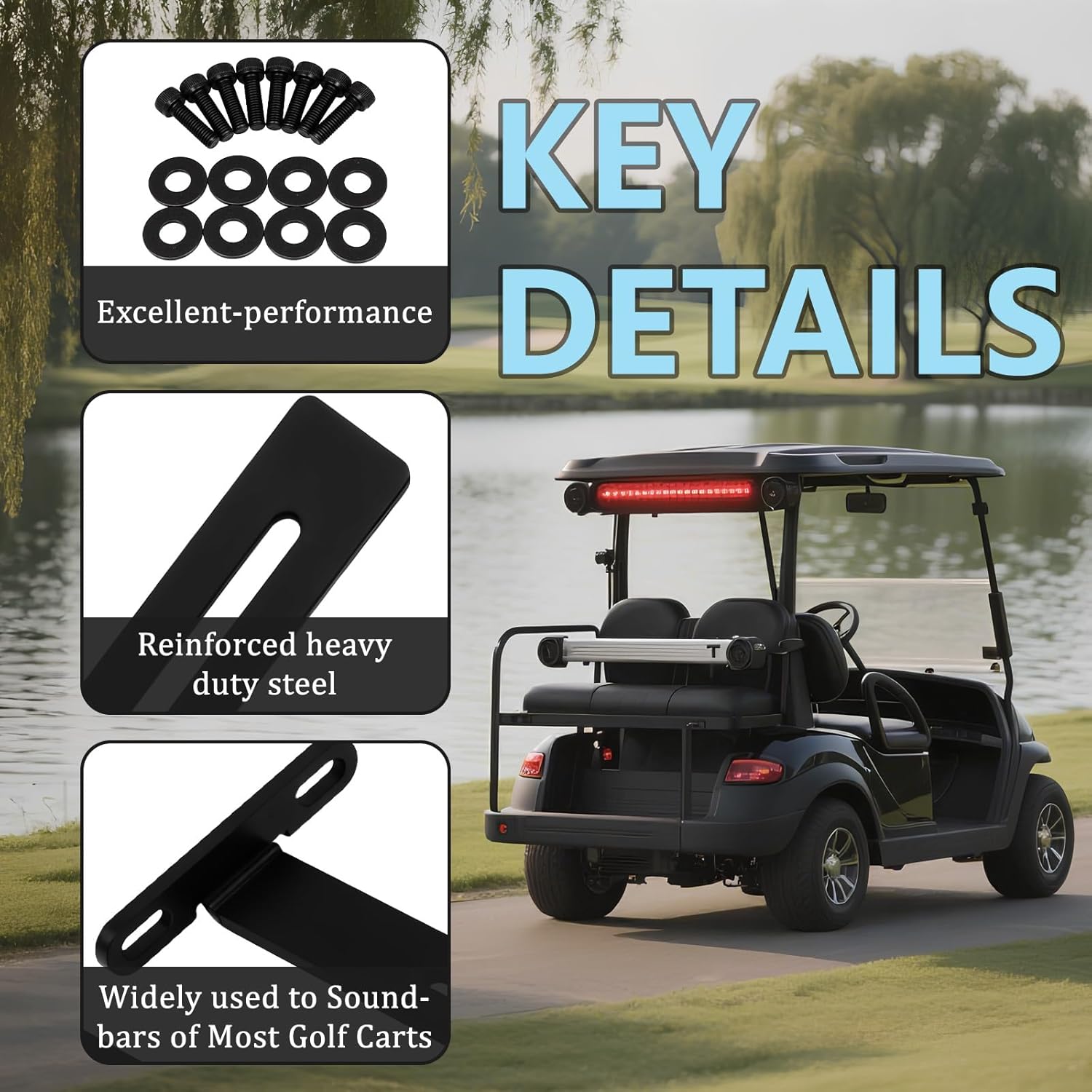 Golf Cart Soundbar Mounting T-Bracket Fits for SE18, SE26, SEB26, SEDS32 Soundbars Adjustable Steel Speaker Bracket Mounts Black Roof Mount