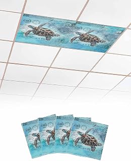 4PCS Fluorescent Light Covers - Lampshade Ceiling with 10 Magnets Fixtures, Blue Turtle Navigation Mark Print Light Filters Cover Panel for Any Place Supplies - Reduce Glare for Indoor