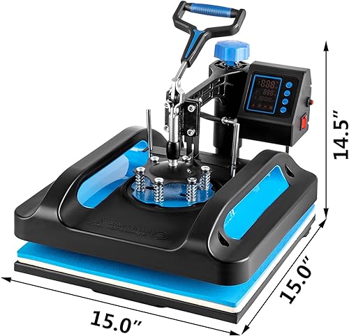 Miniatura 9 de Prensa de calor profesional de 15 x 15 pulgadas, máquina de prensa de calor 5 en 1 con prensa de vasos de 30 onzas, máquina de prensado de camisetas