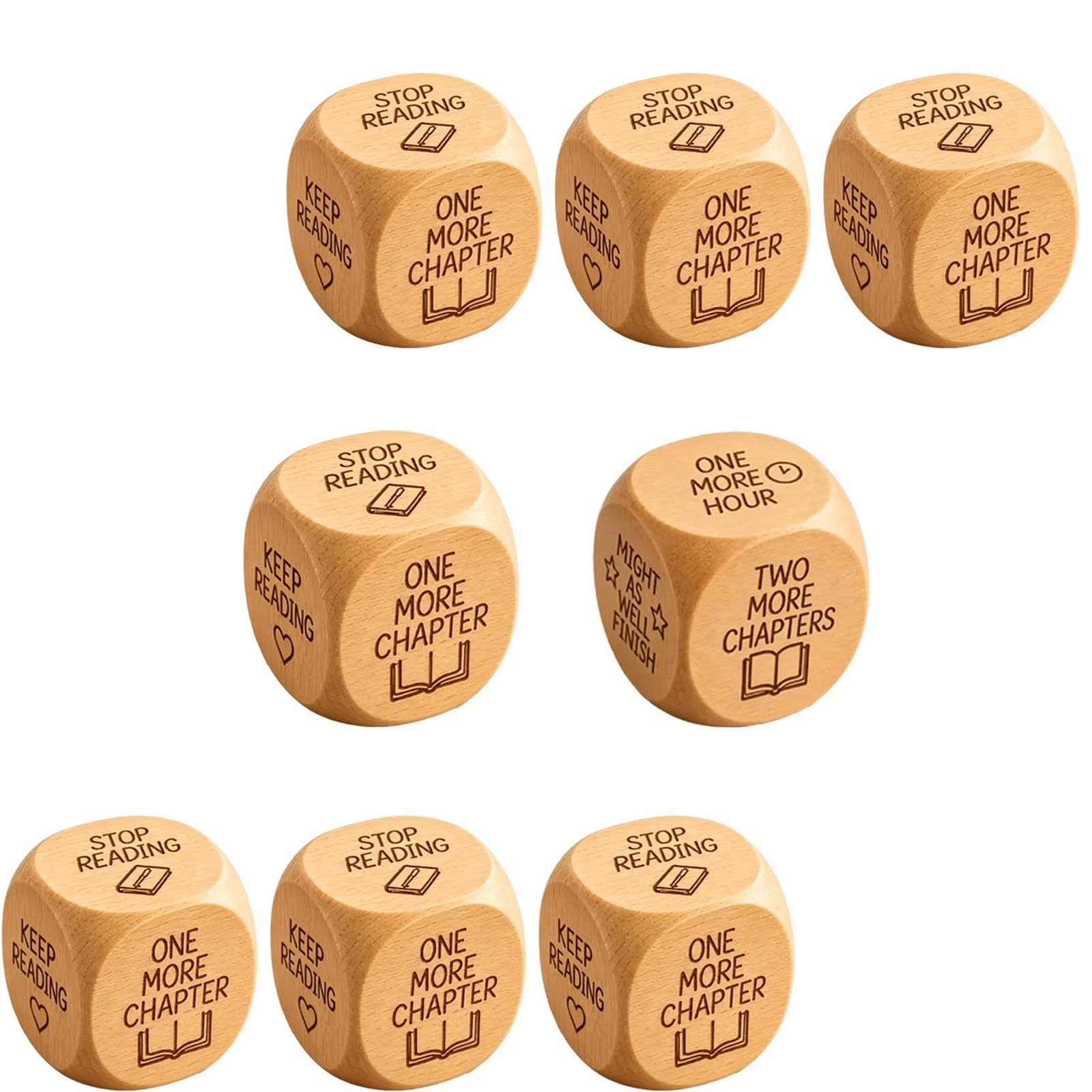 Dados de decisión de Lectura de Madera, Dados de 6 Caras, Cubo de decisión de Lectura de Madera para Amantes de los Libros, Regalos de ratón de Biblioteca (8pcs)