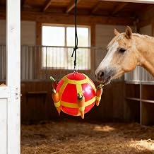 Slow Feed Horse Treat Ball | Enrichment Toy for Play and Stall Entertainment | Jolly Ball for Horses with Carrot Feeder Red
