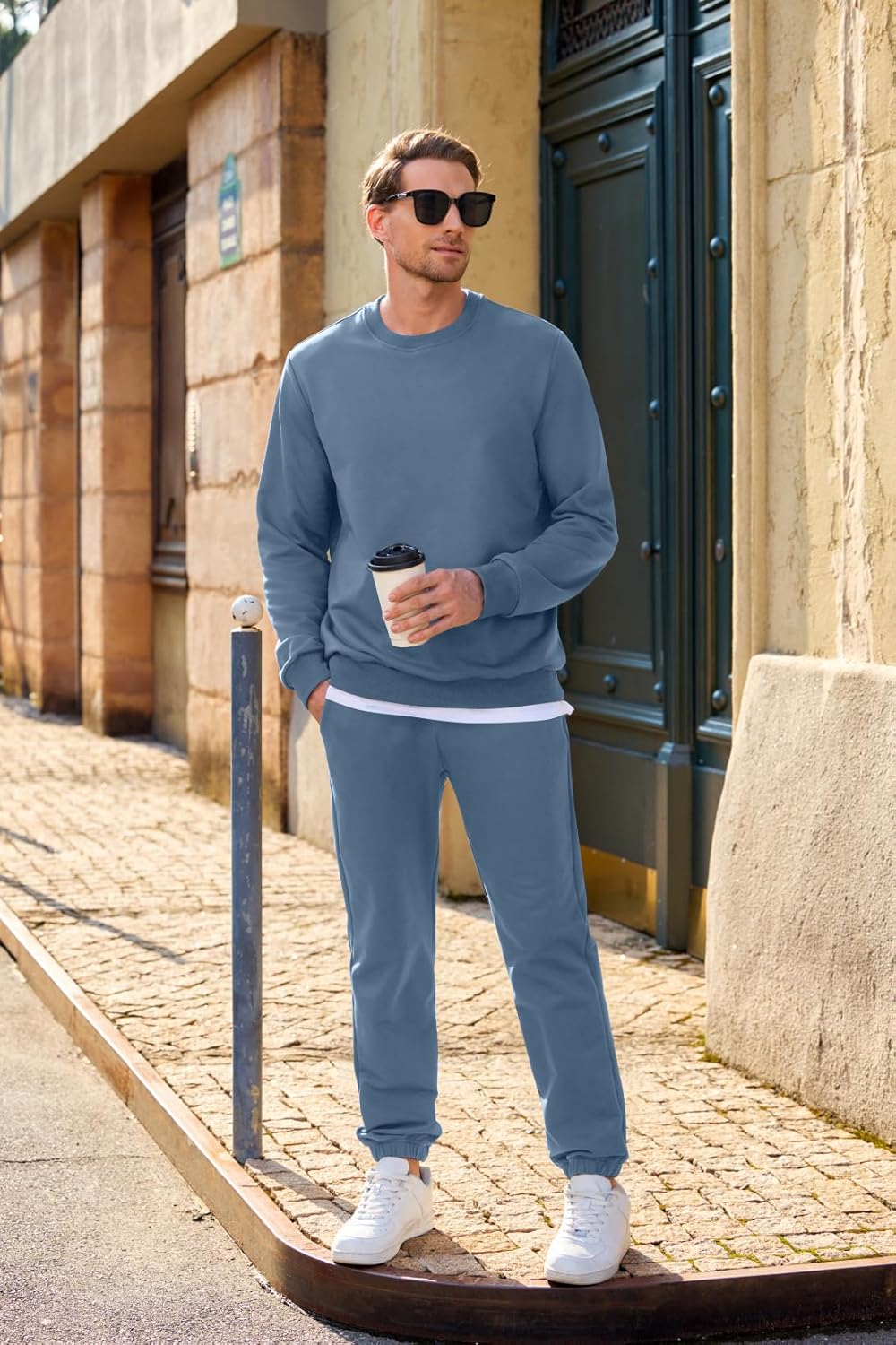 JMIERR Men's 2 Piece Outfits Crew Neck Sweatshirt Tracksuit & Joggers Sweatpants Sweatsuit Set - Image 2