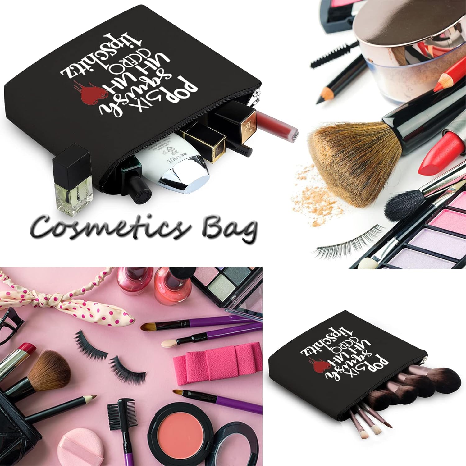 WCGXKO Chicago Musical Inspired Gift Six Squish Uh Uh Cicero Lipschitz Zipper Pouch Cosmetic Bag (POP SIX black) - Image 3